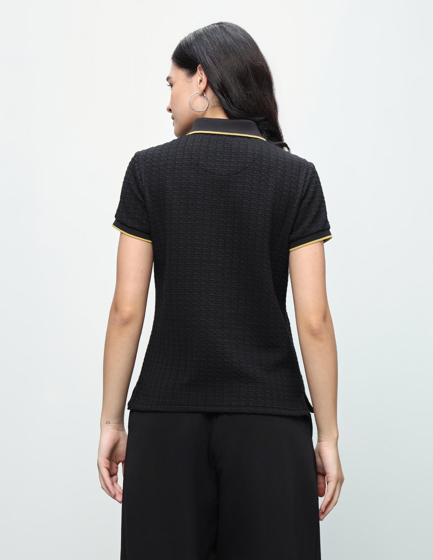 Textured Regular Fit Zipper Polo Shirt Black - U.S. Polo Assn. India | Large