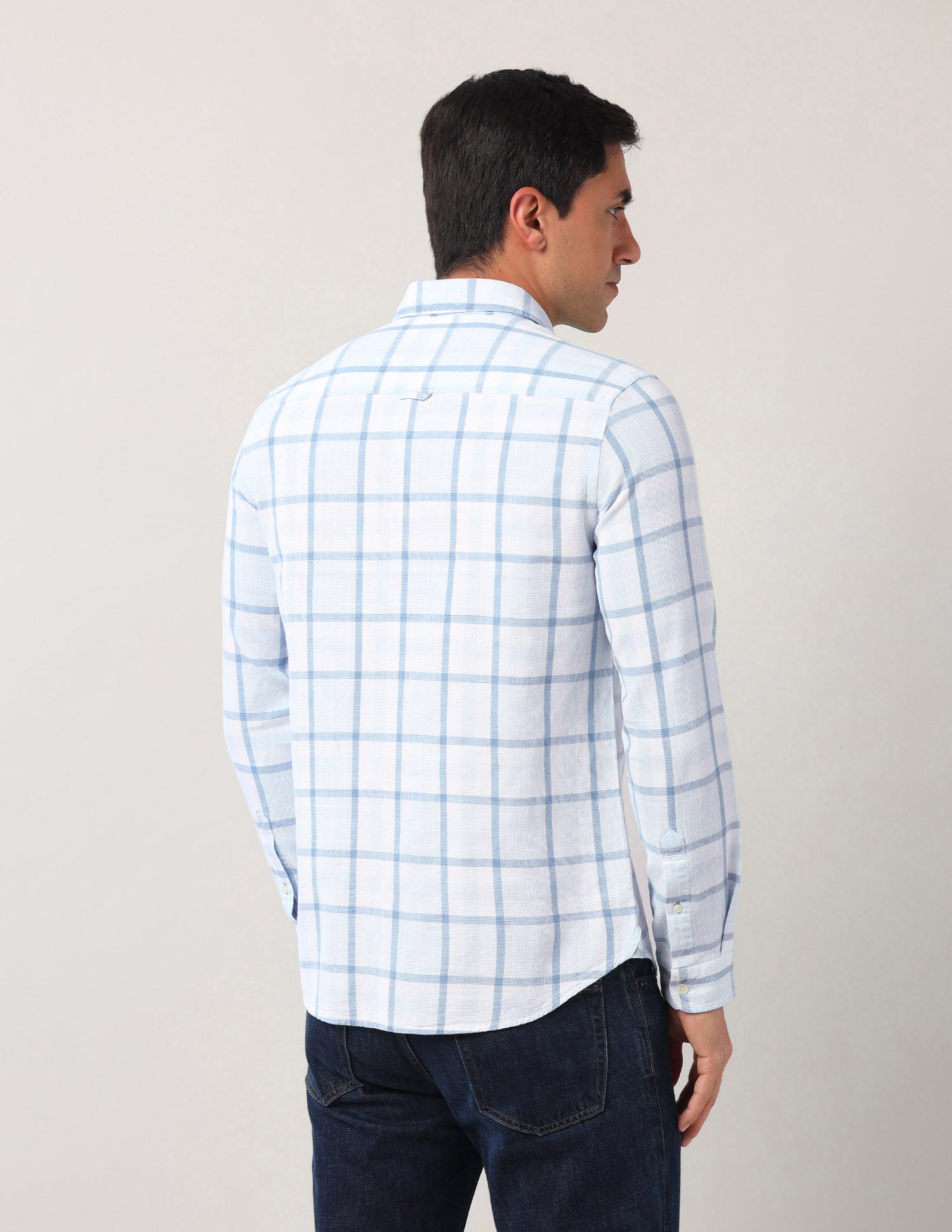 Windowpane Checked Regular Fit Shirt Light Indigo - U.S. Polo Assn. India | Large