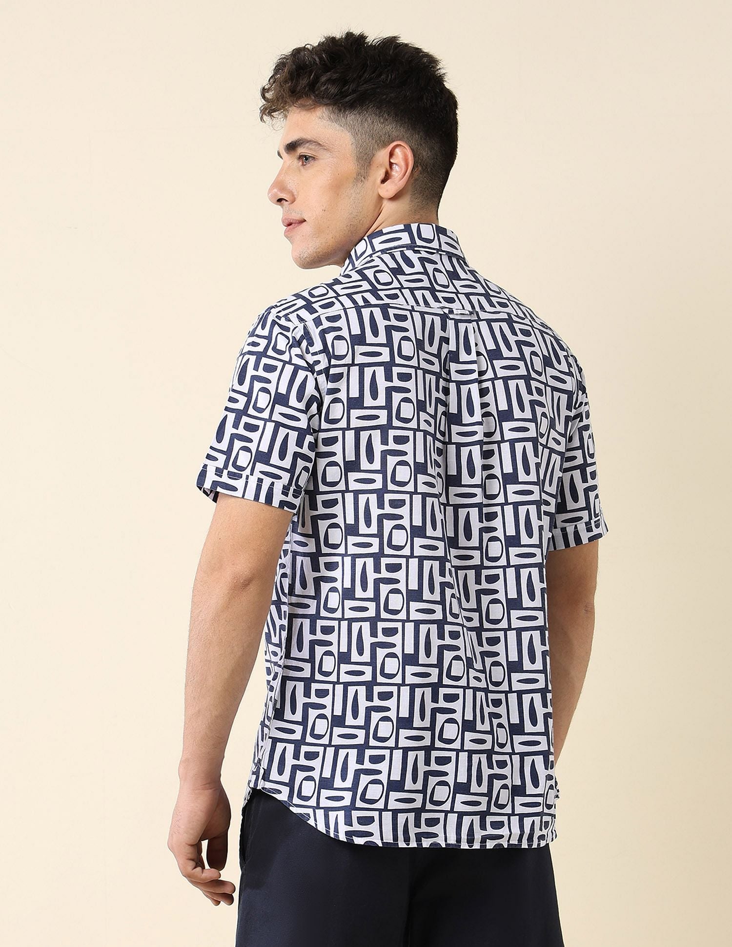 All-Over Printed Cotton Slub Shirt Navy - U.S. Polo Assn. India | Large