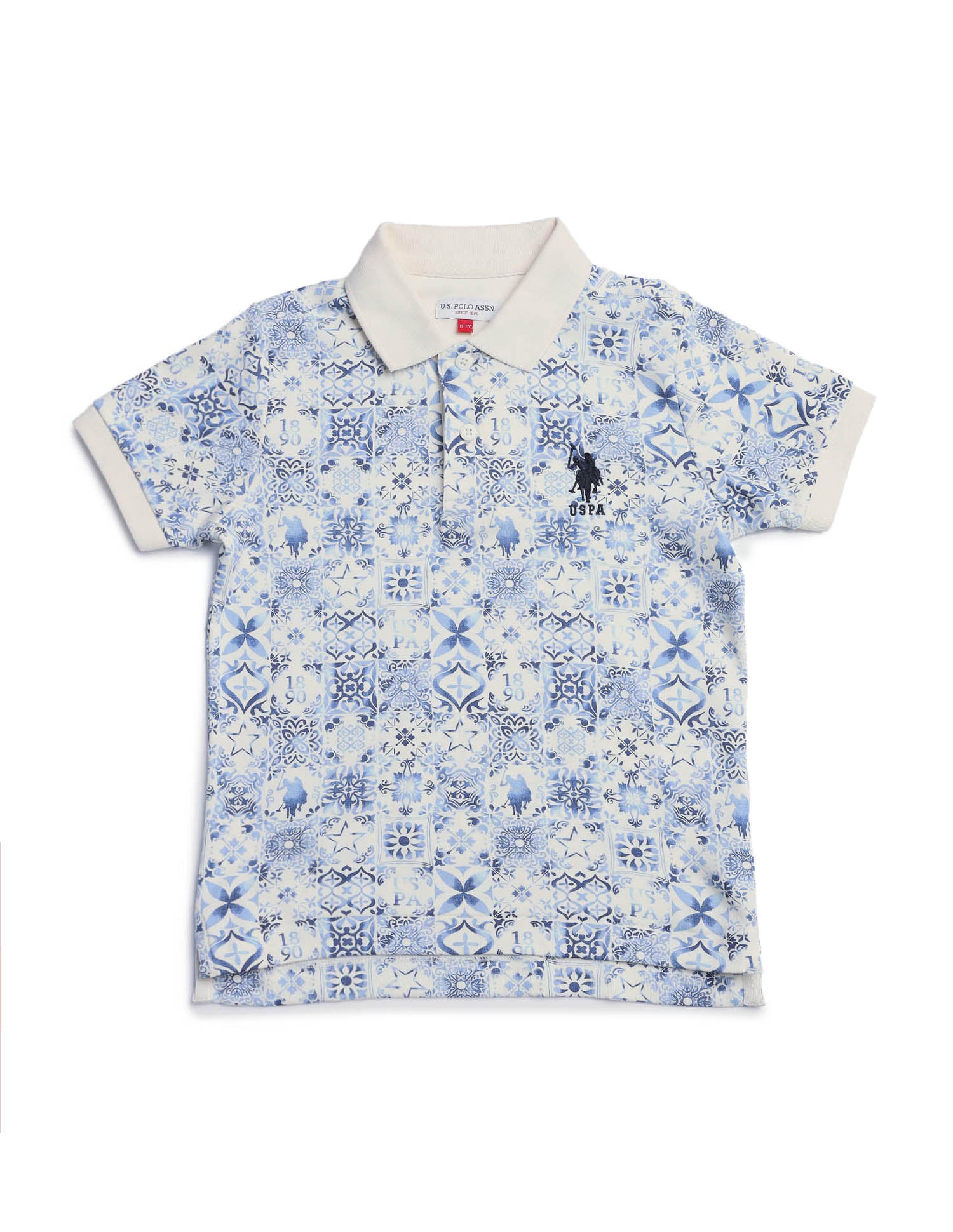 Boys All Over Printed Regular Fit Polo Shirt White - U.S. POLO ASSN. | Large
