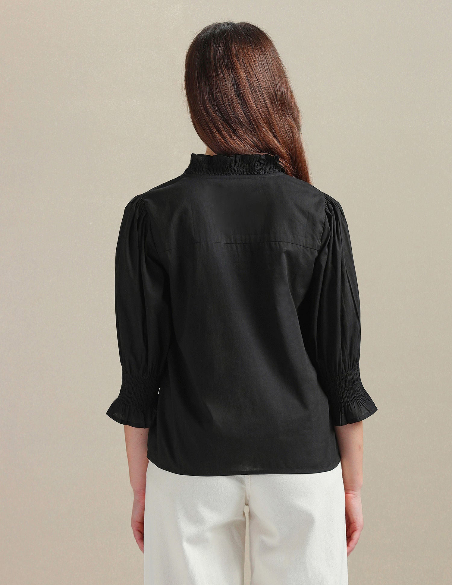 Ruffled V-Neck Cotton Top Off-White - U.S. POLO ASSN. | Large