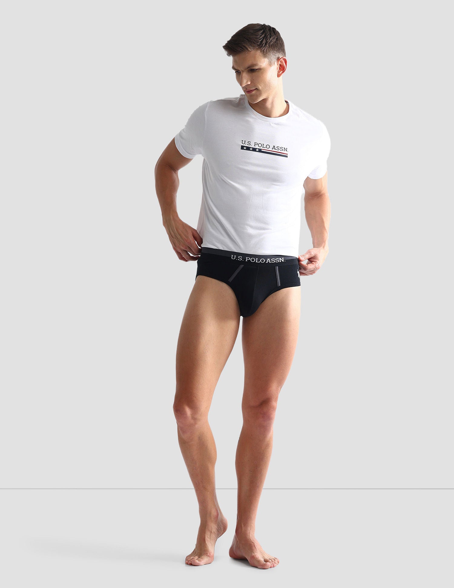 Dual Tone Cotton Stretch OET07 Briefs - Pack Of 3 Black, Grey and Red - U.S. POLO ASSN. | Large