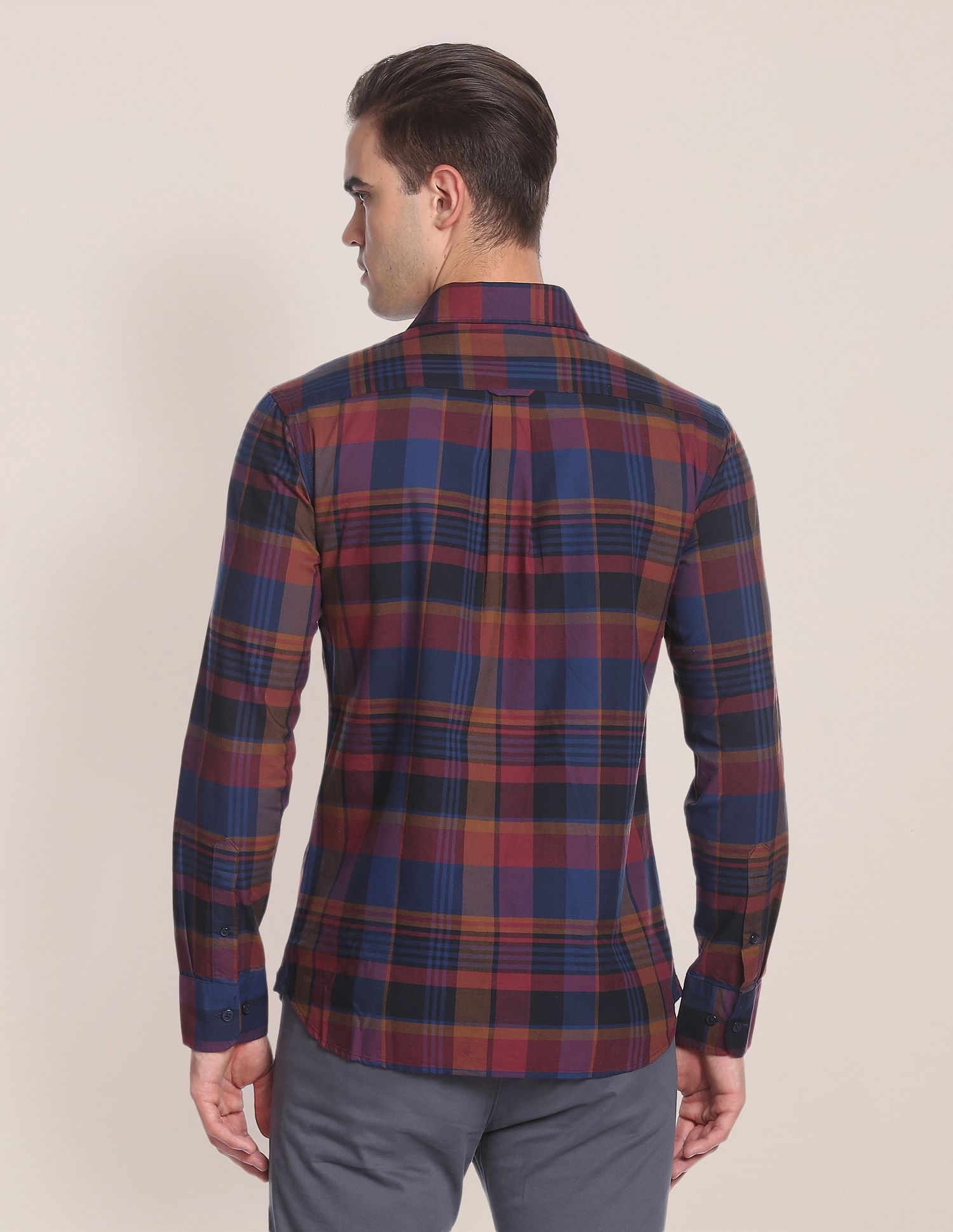 Oxford Check Cotton Casual Shirt Wine - U.S. Polo Assn. India | Large