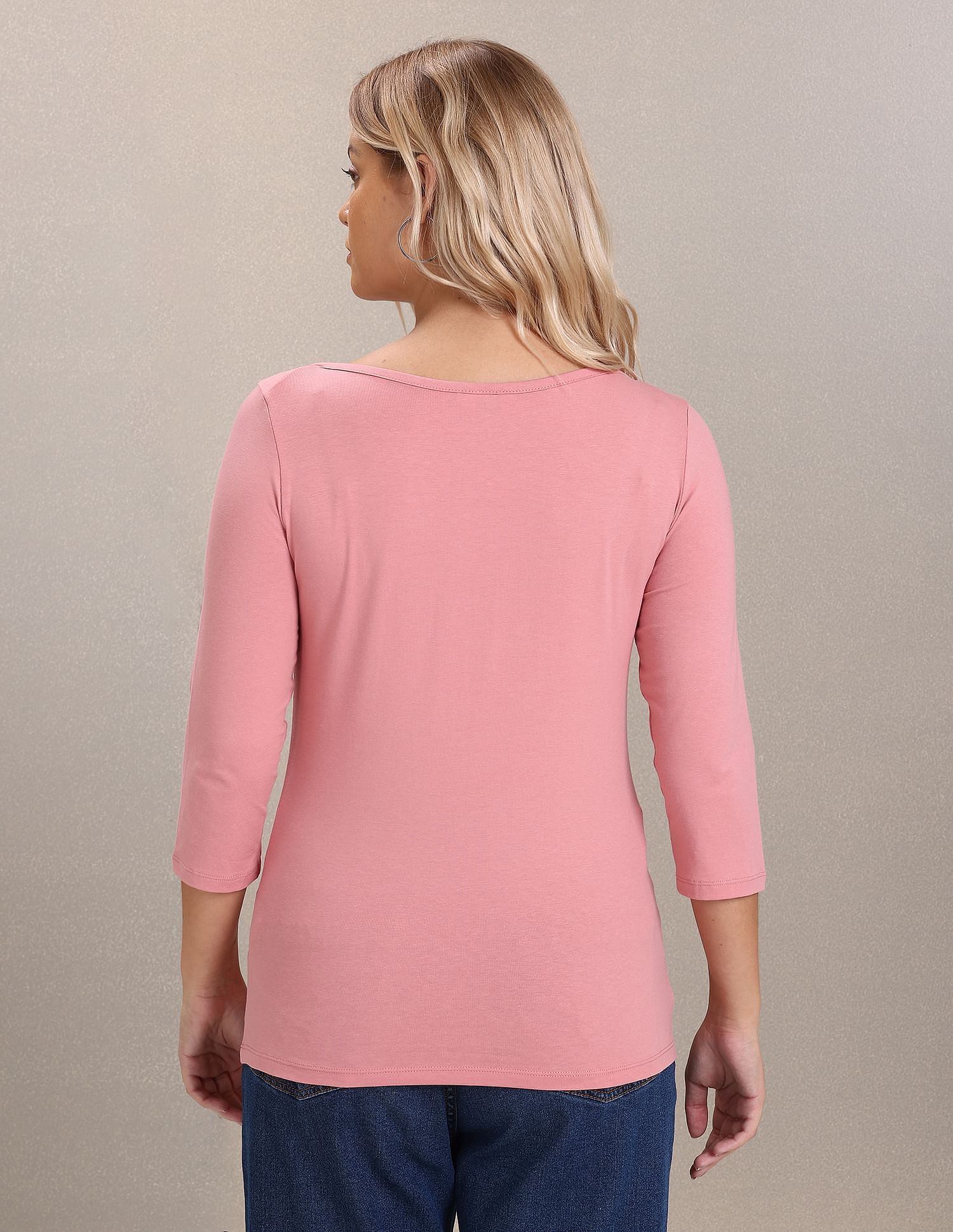 Three Quarter Sleeve Solid T-Shirt Pink - U.S. Polo Assn. India | Large