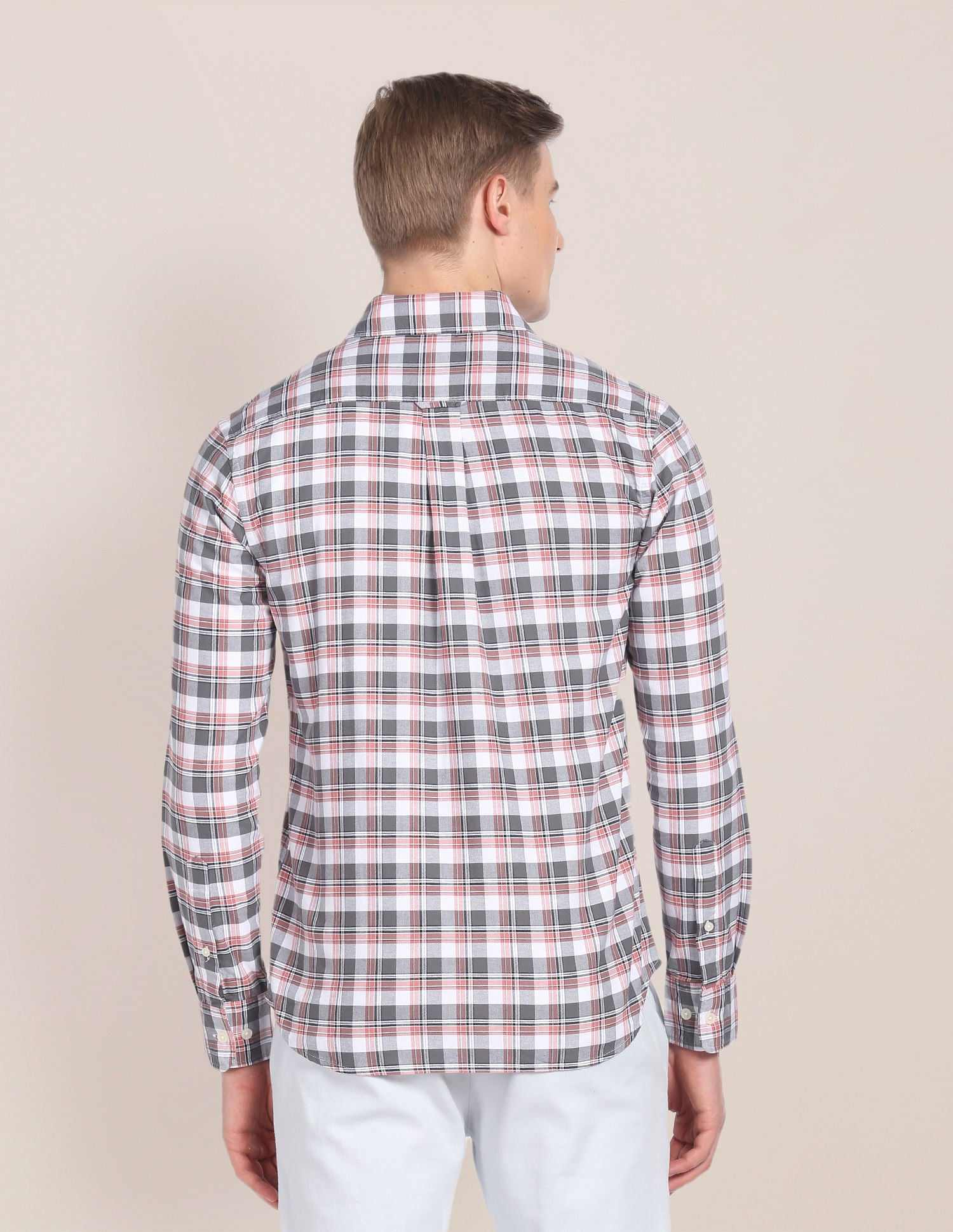 Tartan Check Cotton Shirt Grey and Rust - U.S. Polo Assn. India | Large