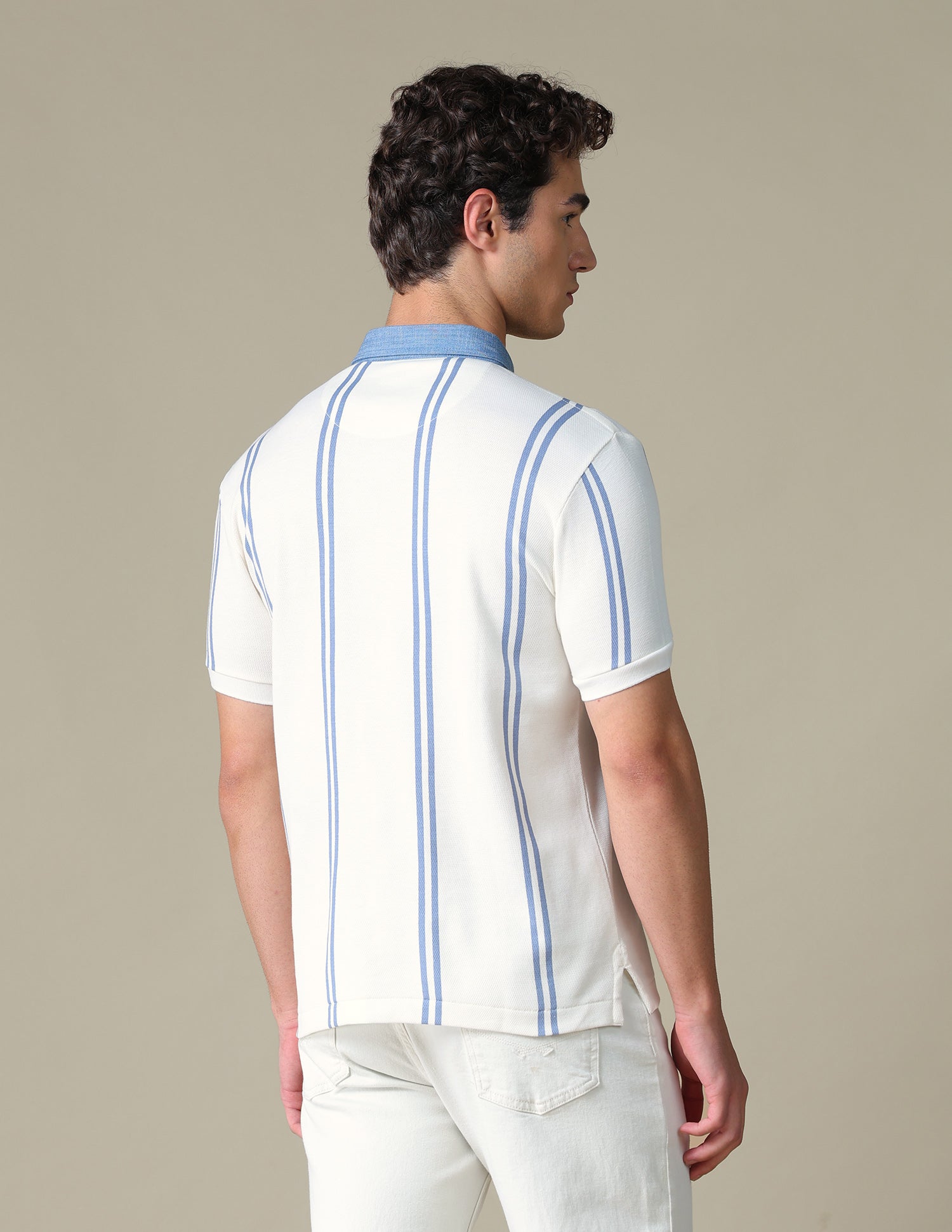 Vertical Striped Slim Fit T-Shirt Ivory - U.S. Polo Assn. India | Large