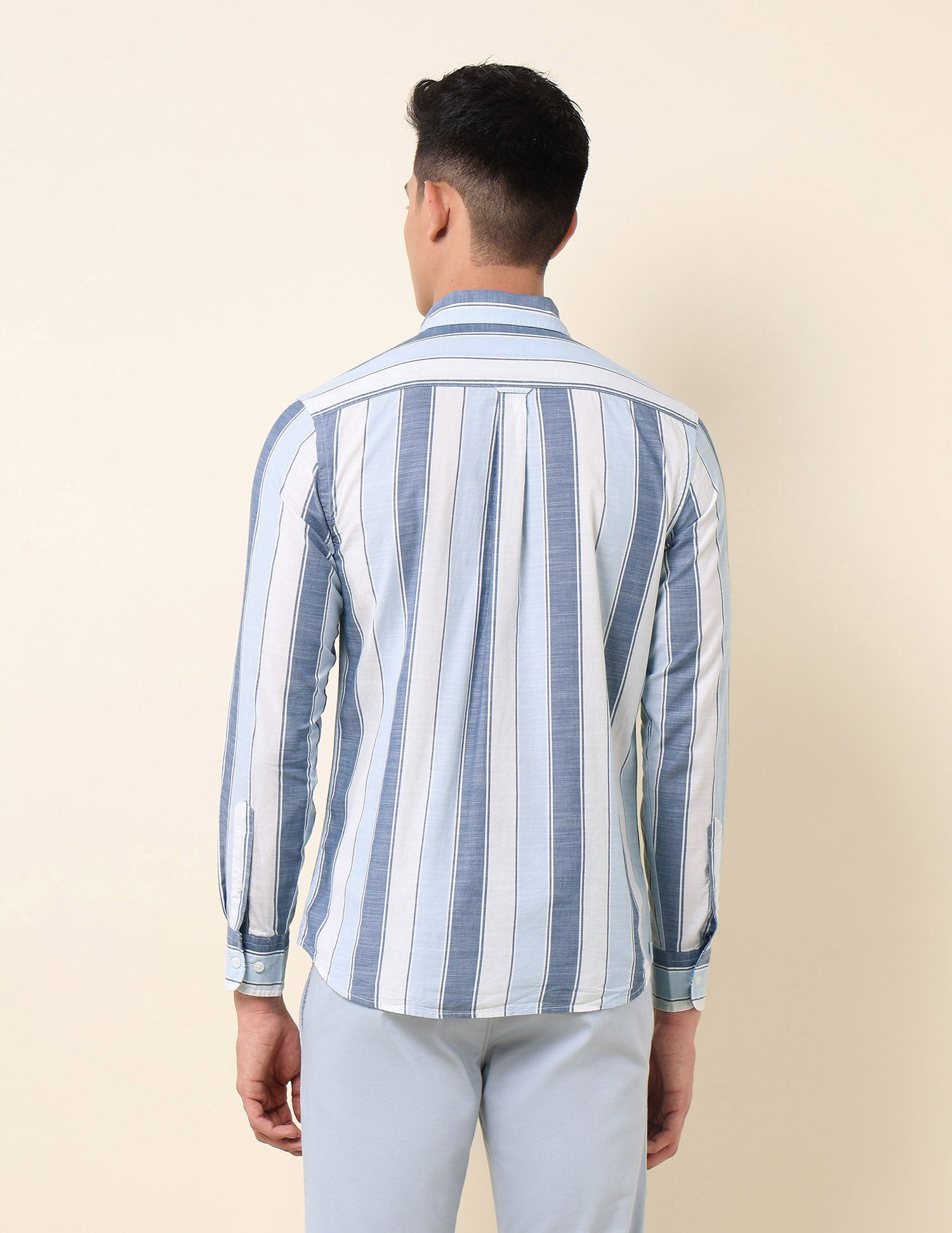Vertical Striped Pure Cotton Shirt Light Blue - U.S. Polo Assn. India | Large