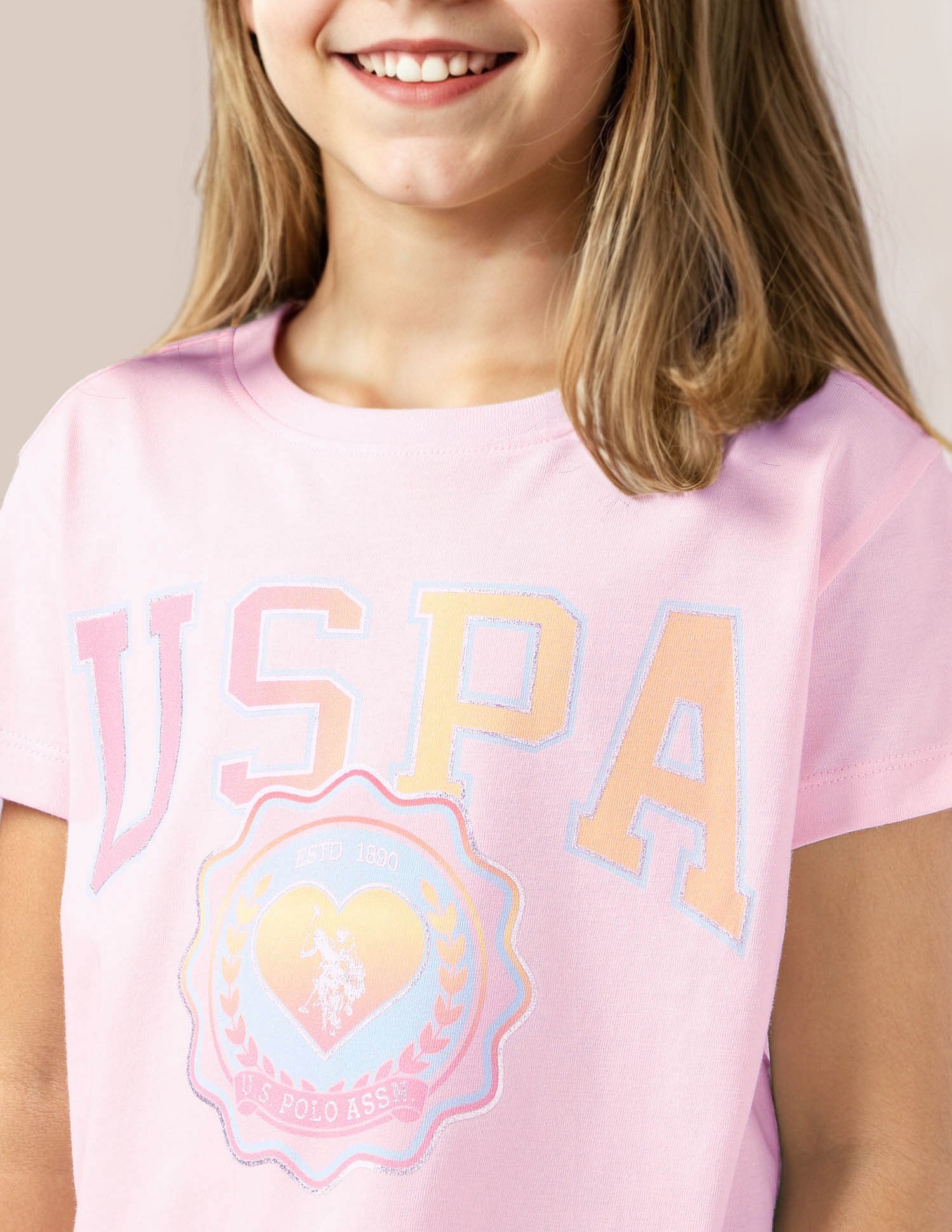 Girls Brand Printed Regular Fit T-Shirt Pink - U.S. POLO ASSN. | Large