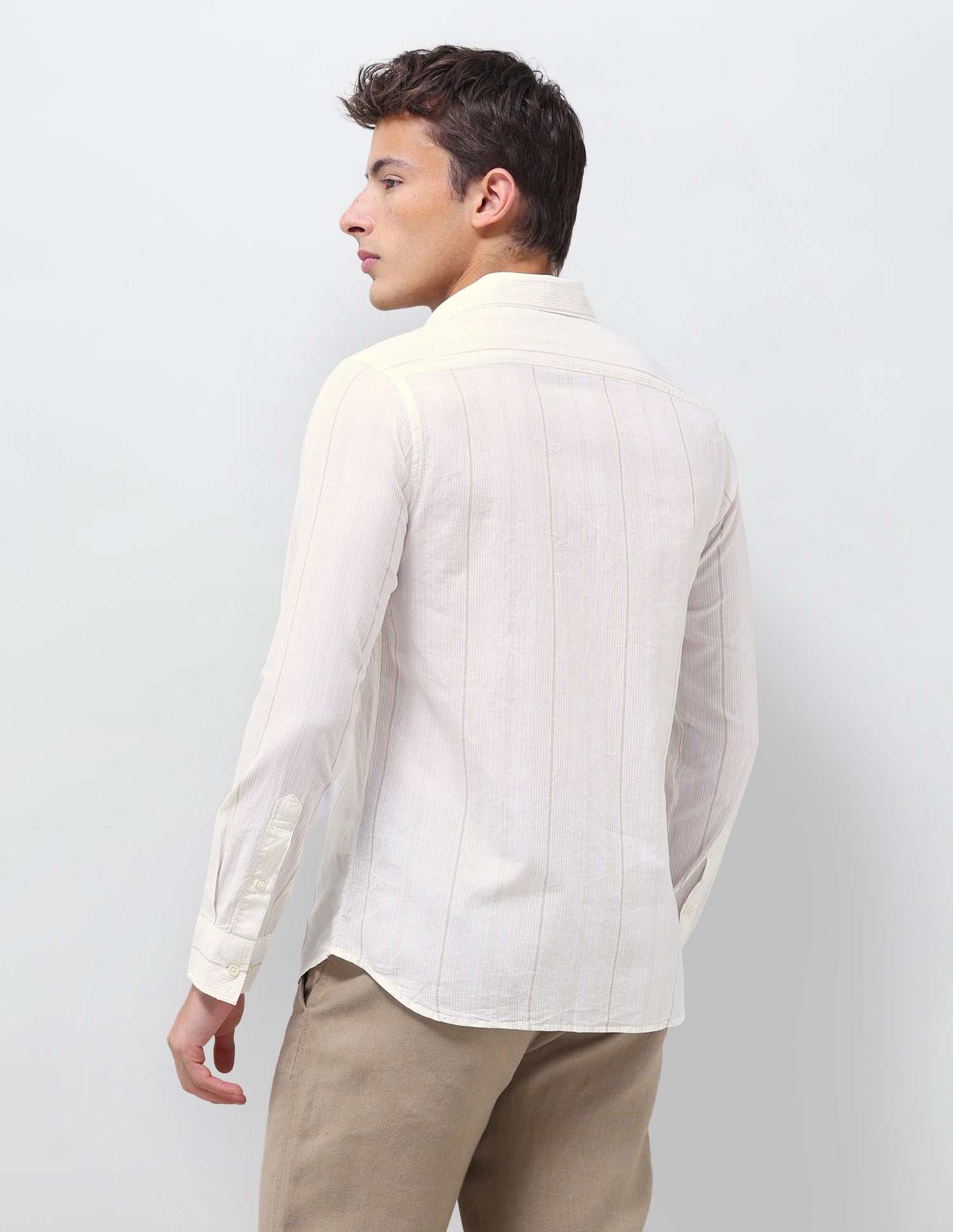 Vertical Striped Regular Fit Shirt Beige - U.S. Polo Assn. India | Large