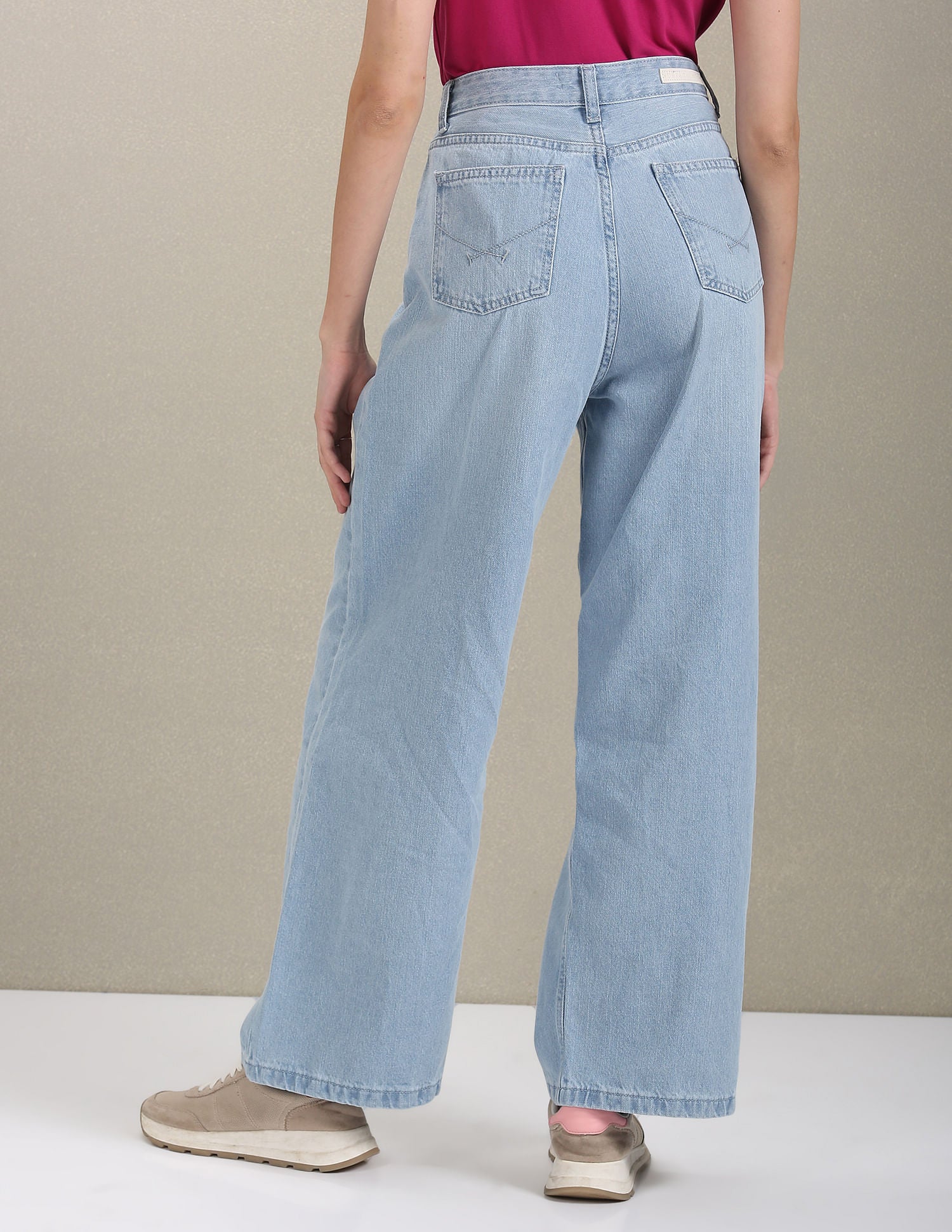 High Rise Wide Leg Distressed Jeans Blue - U.S. Polo Assn. India | Large
