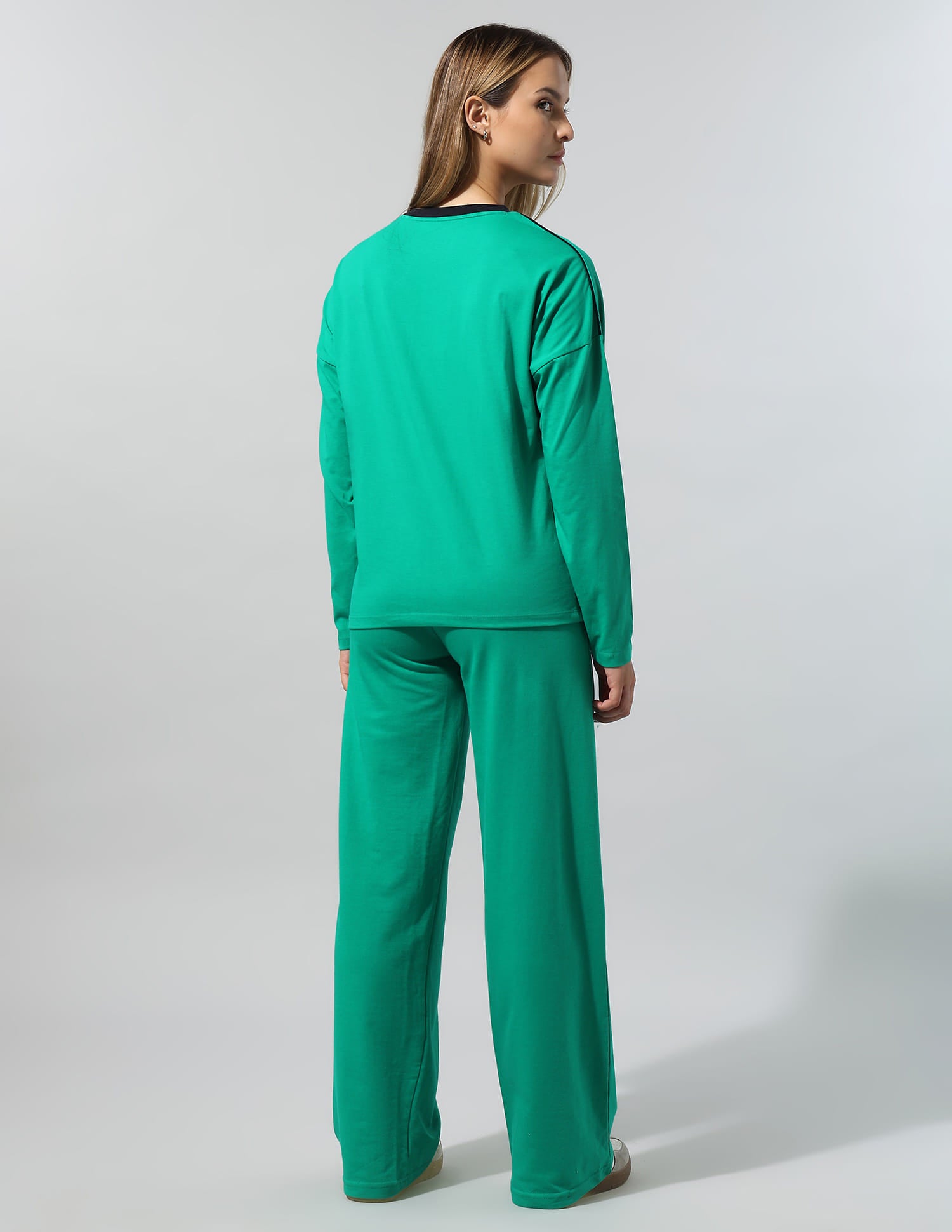 Drop Shoulder Full Sleeves T-Shirt With Wide Leg Pants Green - U.S. Polo Assn. India | Large