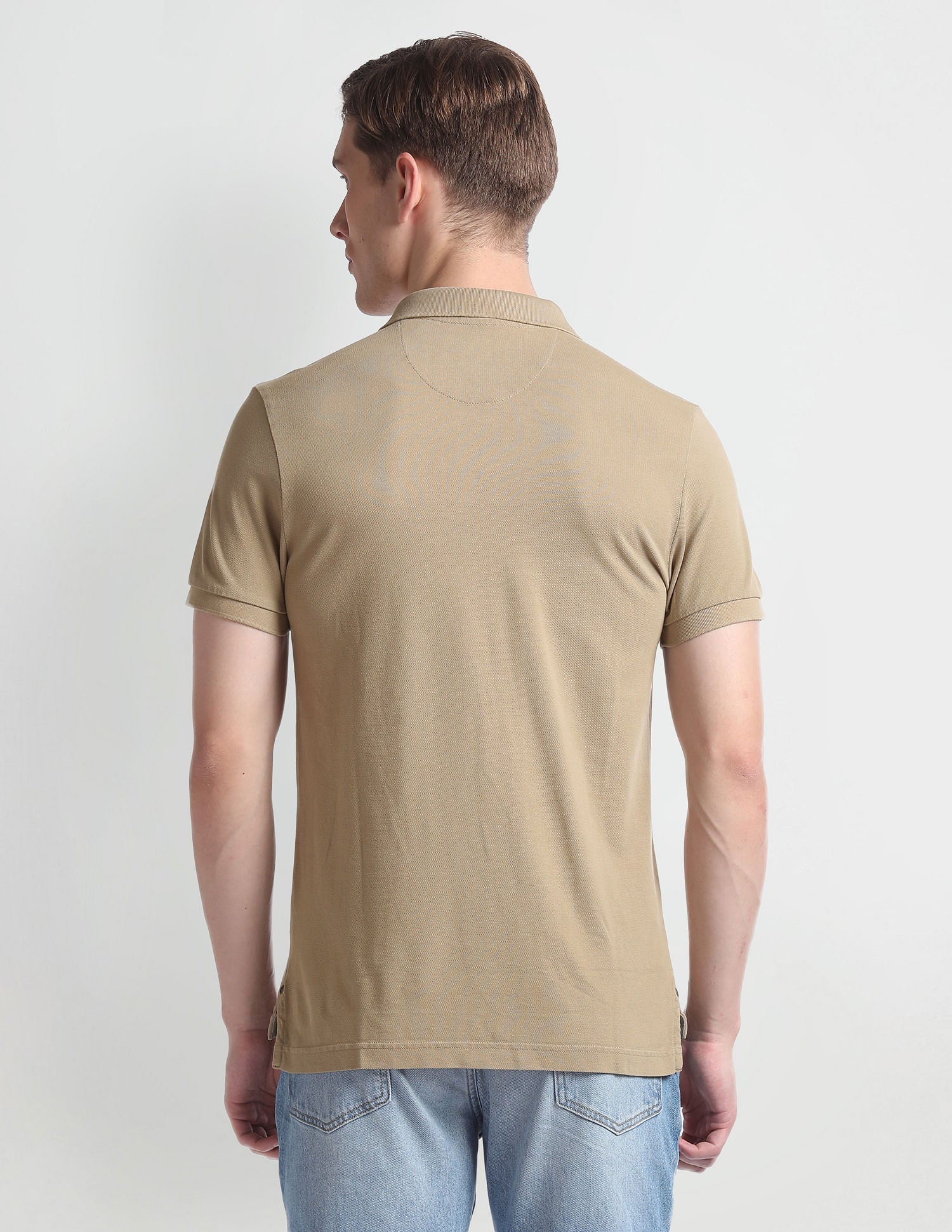 Solid Cotton Muscle Fit Polo Shirt Beige - U.S. Polo Assn. India | Large