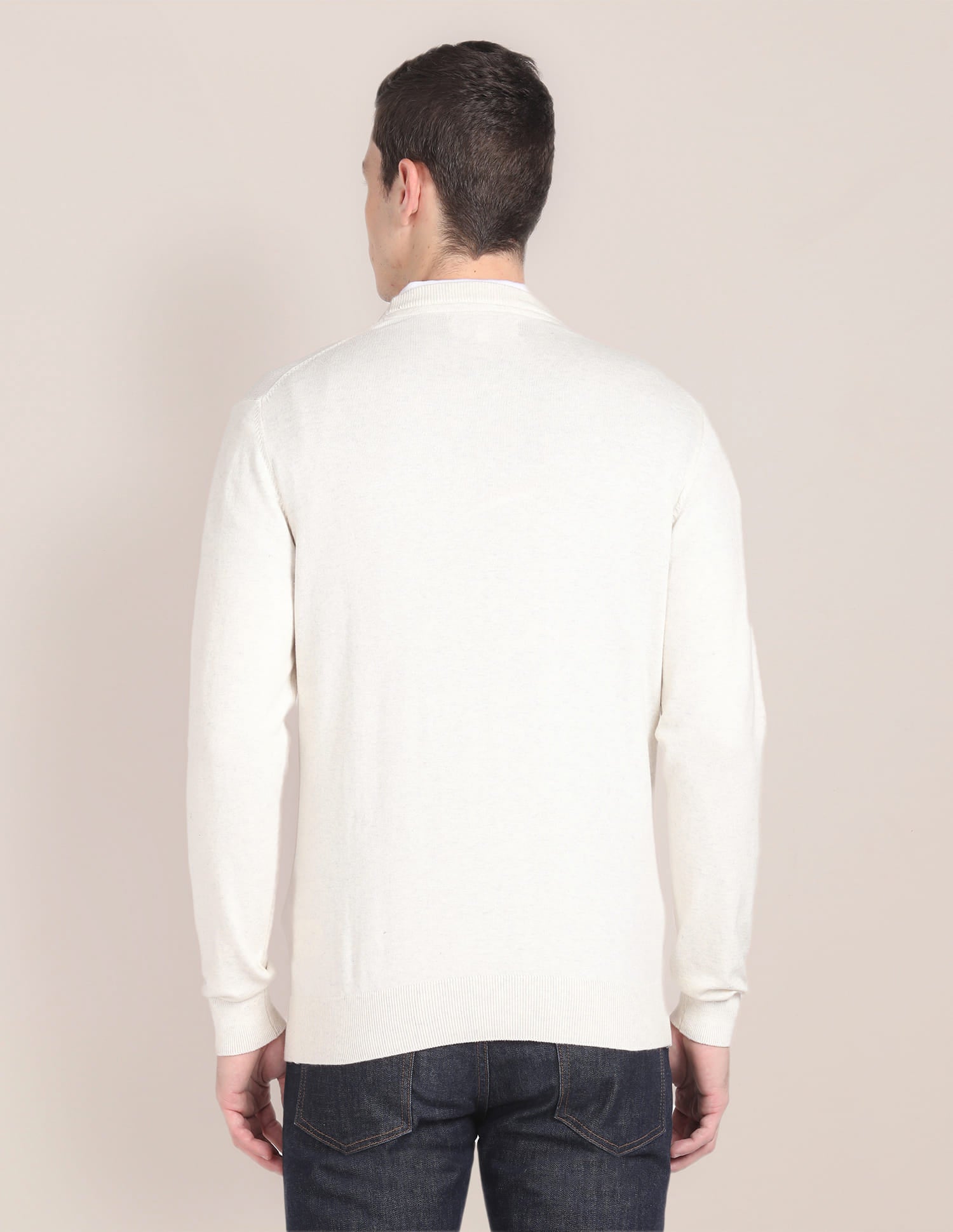 Crew Neck Solid Sweater Off-White - U.S. Polo Assn. India | Large