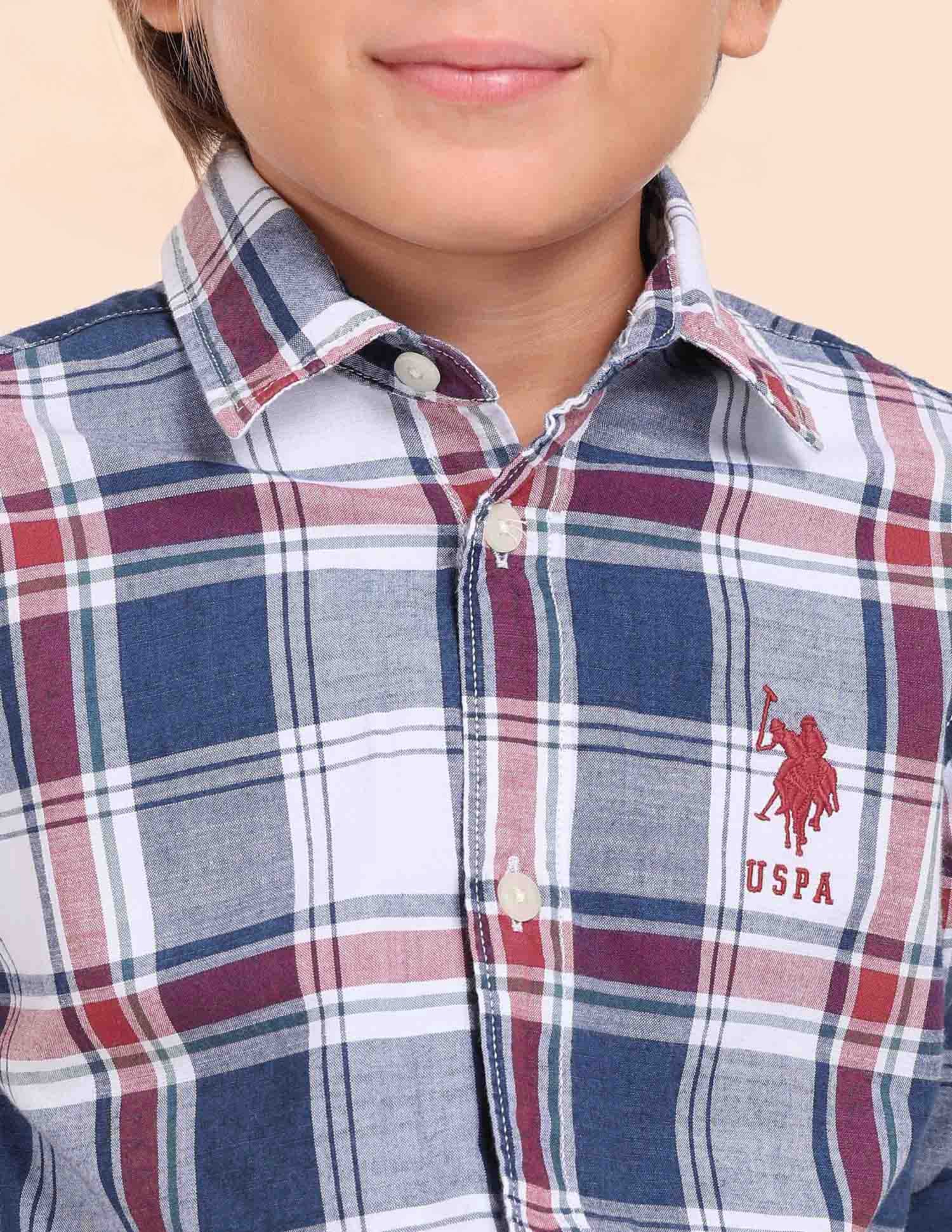 Boys Plaid Checked Regular Fit Shirt Light Blue - U.S. POLO ASSN. | Large