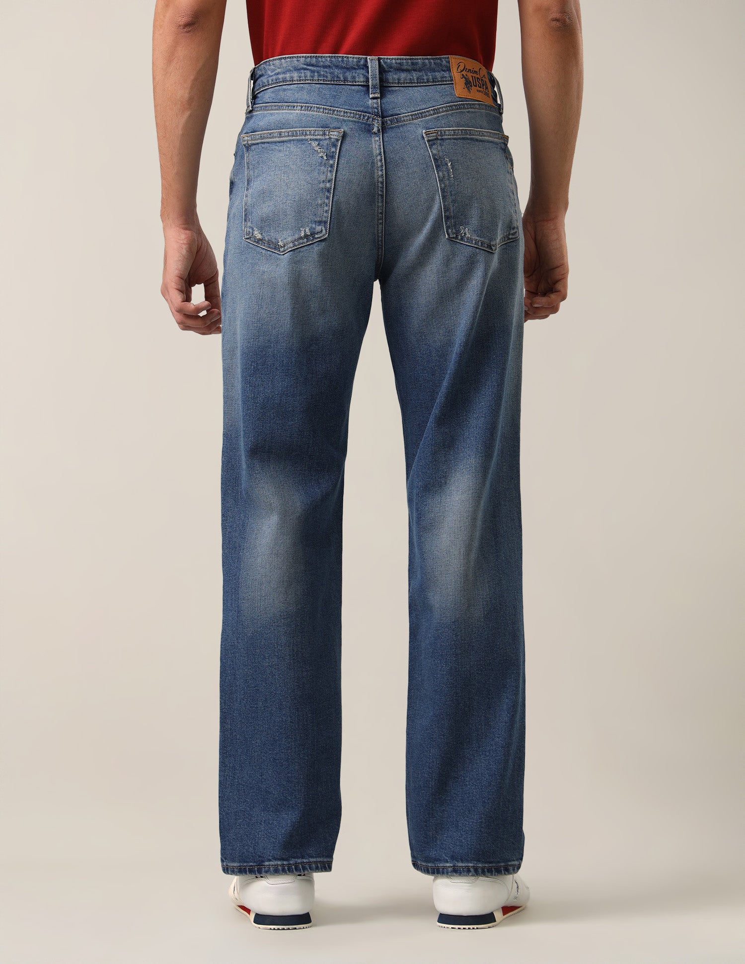 Shawn Relaxed Fit Blue Distressed Jeans Mid Blue - U.S. Polo Assn. India | Large