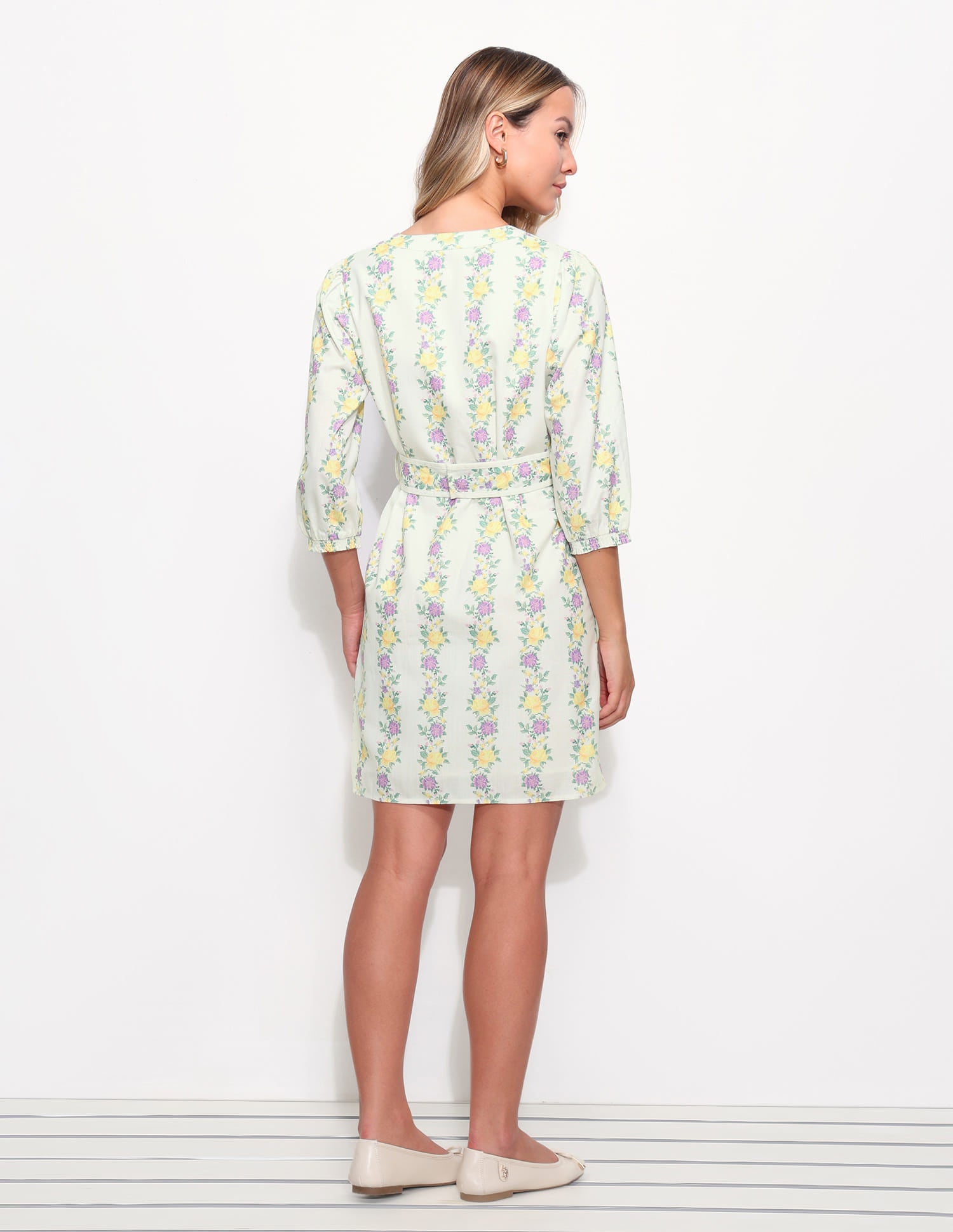 Floral Printed A-Line Dress With Belt White - U.S. Polo Assn. India | Large