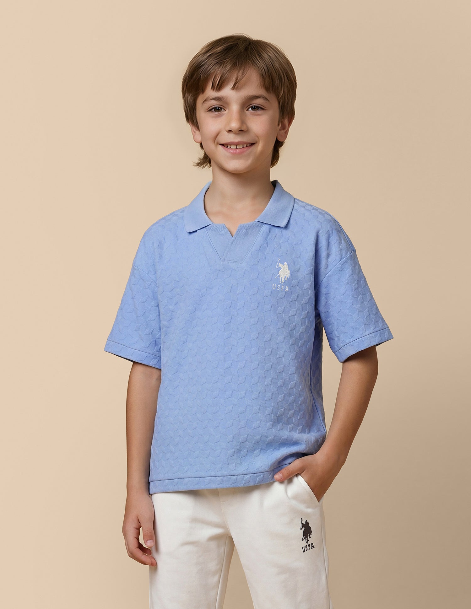 Geometric Patterned Knit Regular Fit Polo Shirt Blue - U.S. Polo Assn. India | Large