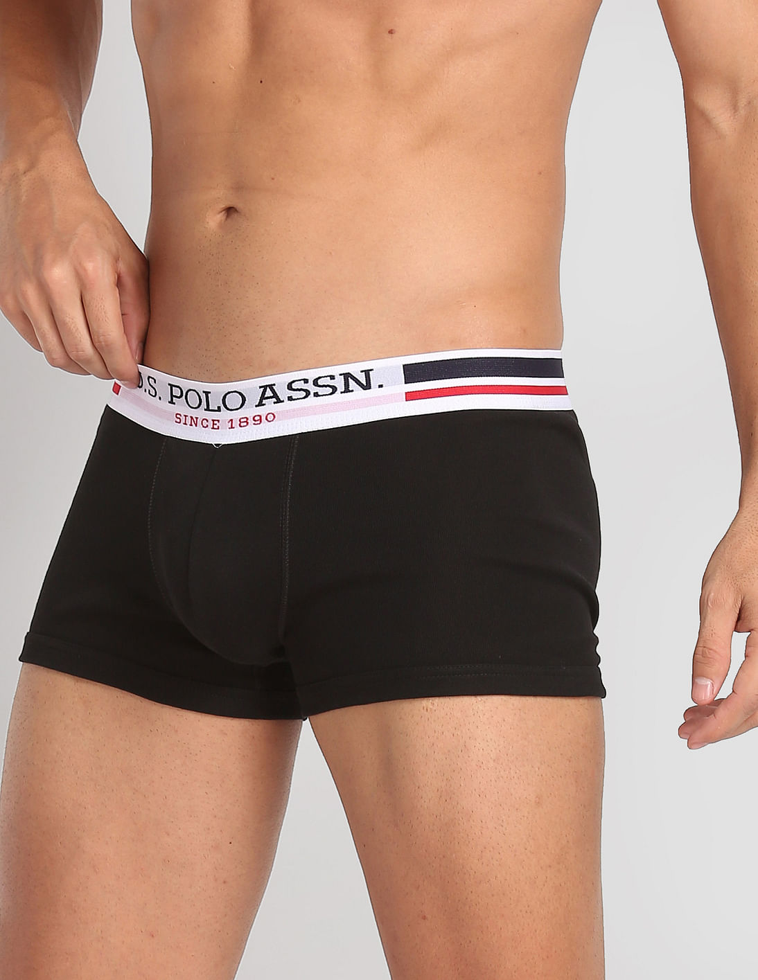 Antibacterial Branded Waist Cotton I641 Trunks - Pack Of 2 True Blue and Black - U.S. POLO ASSN. | Large