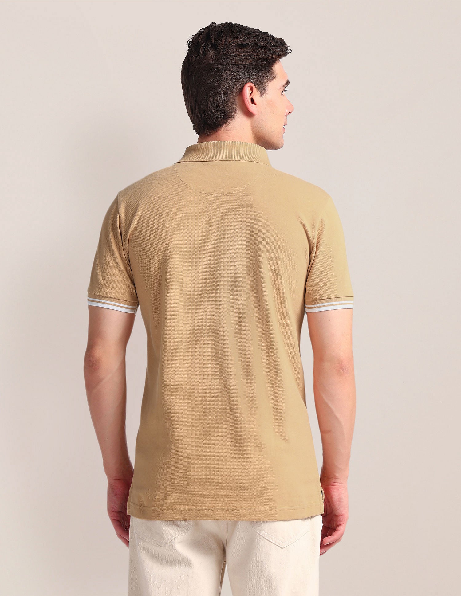 Tipped Placket Slim Polo Shirt Beige - U.S. Polo Assn. India | Large