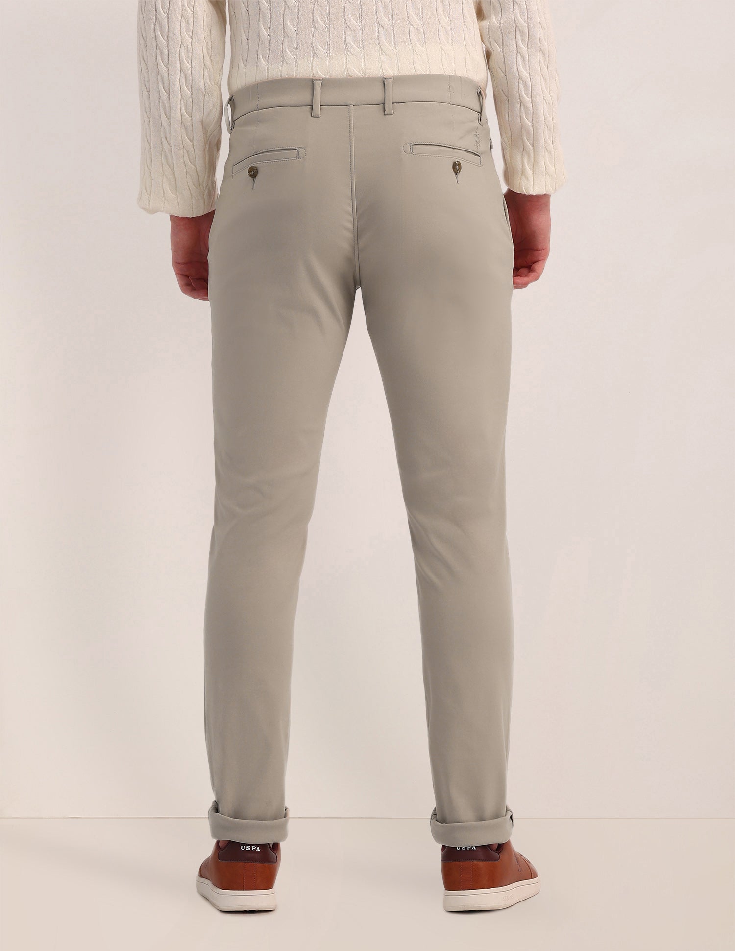 Austin Slim Fit Techverse Trousers Beige - U.S. Polo Assn. India | Large