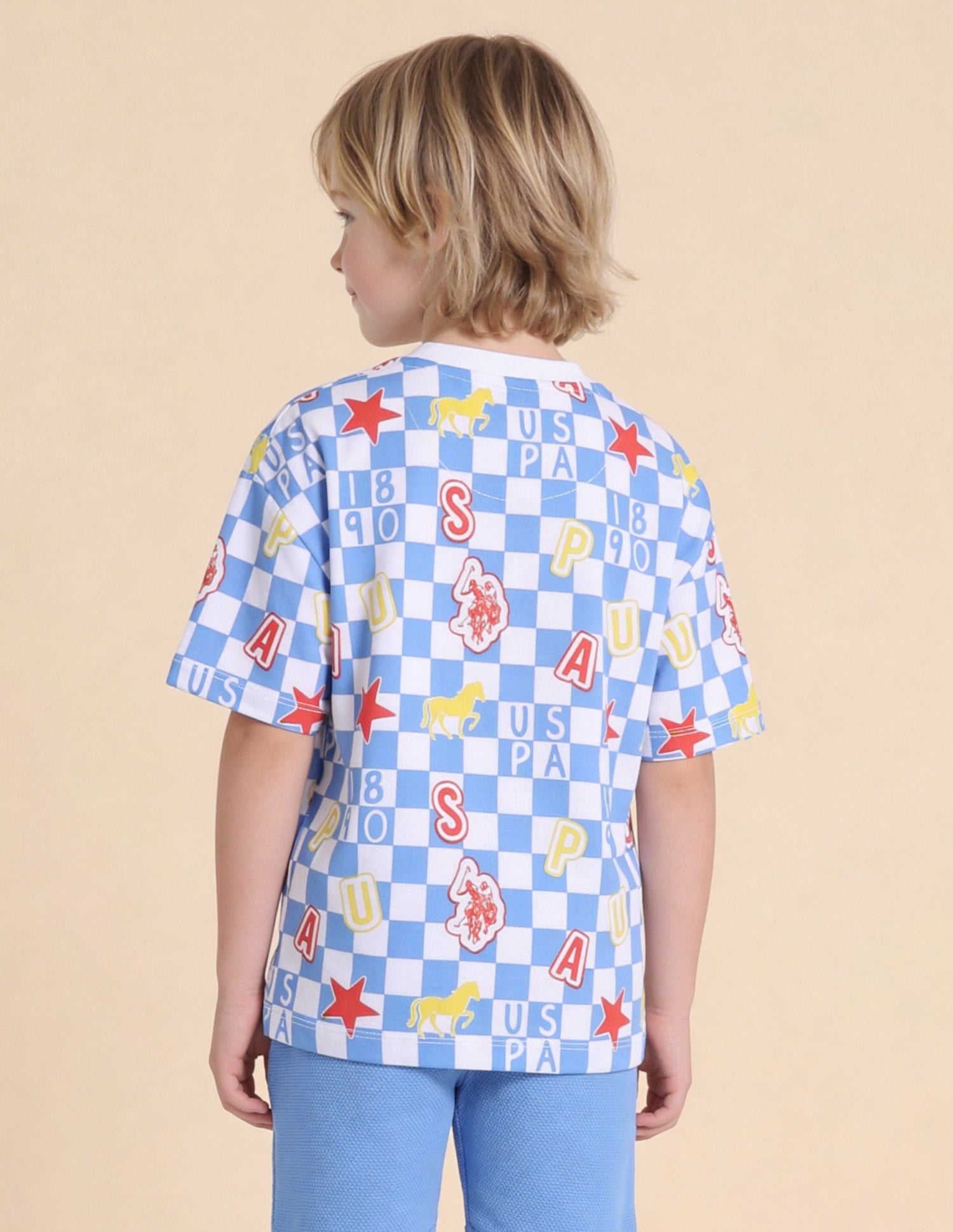 Checked Brand Printed Oversized Fit T-Shirt Light Blue - U.S. Polo Assn. India | Large