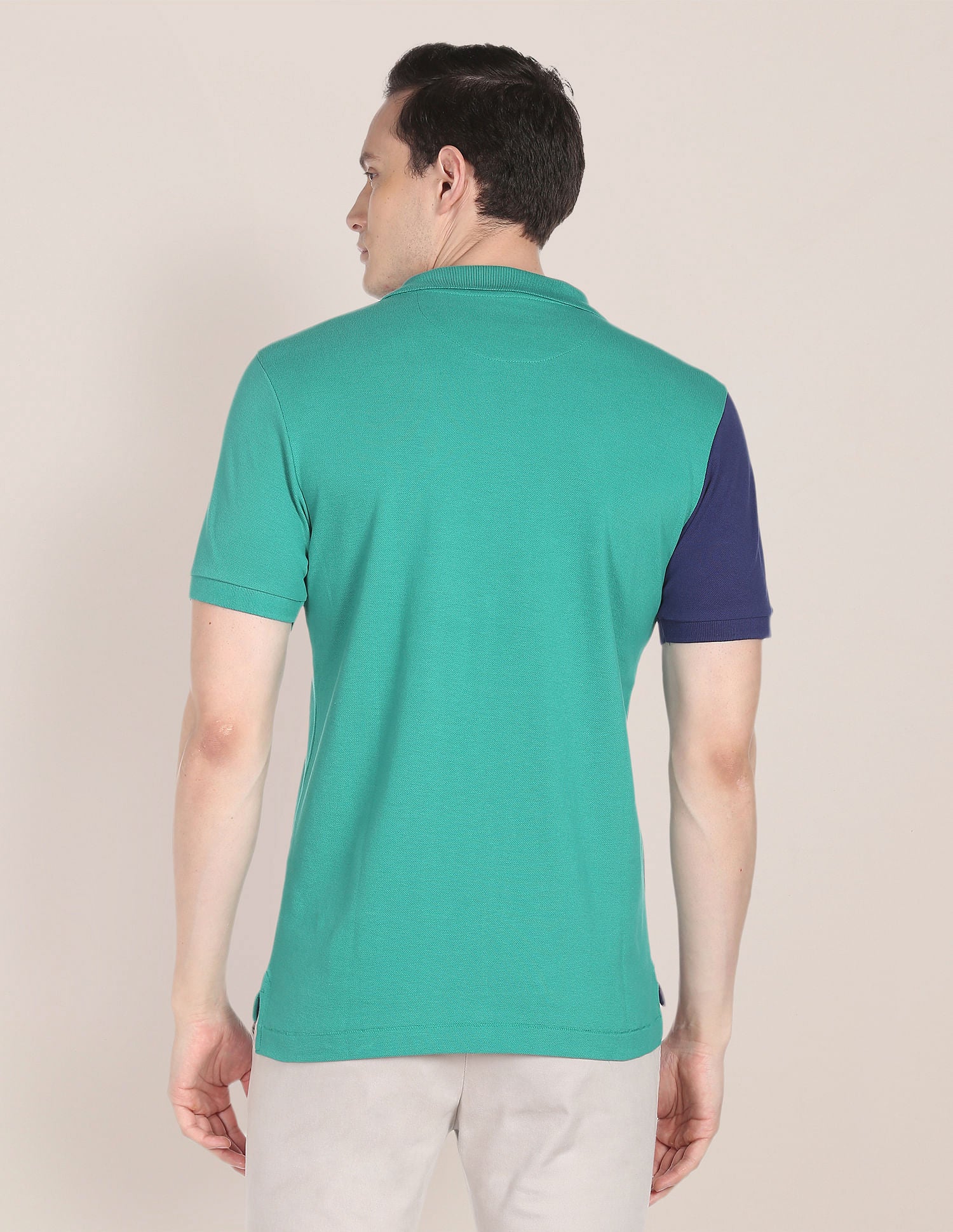 Colour Block Cotton Polo Shirt Green and Dark Blue - U.S. Polo Assn. India | Large