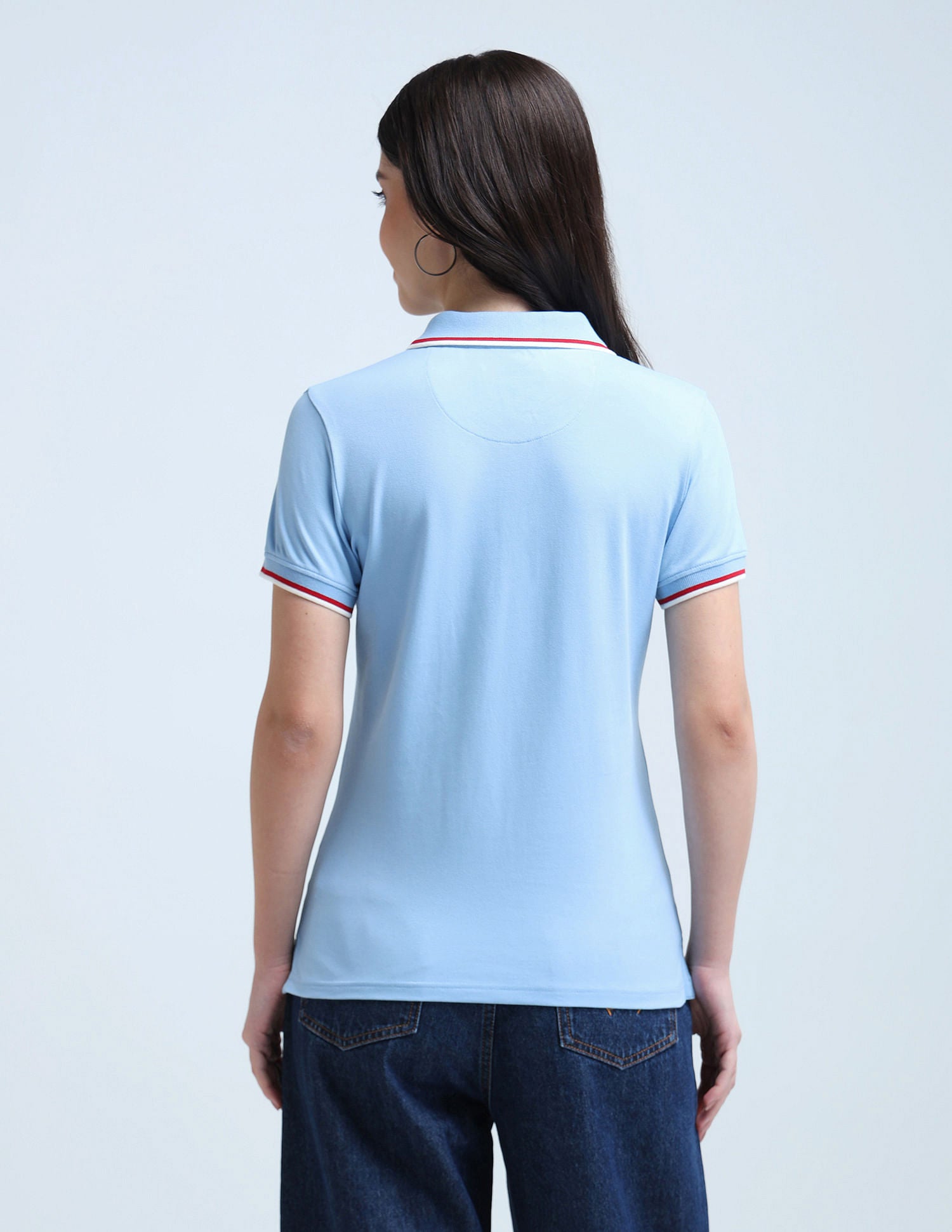 Tipped Collar Crest Logo Polo Shirt Light Blue - U.S. Polo Assn. India | Large