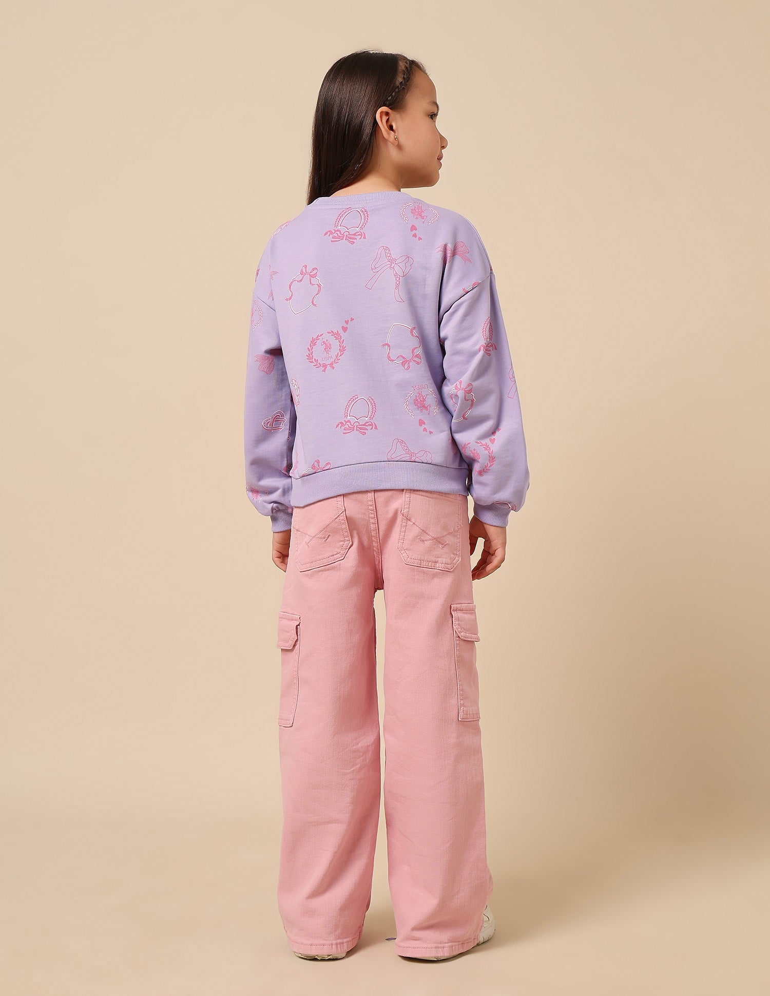 Girls Graphic Printed Regular Fit Sweatshirt Lavender - U.S. POLO ASSN. | Large