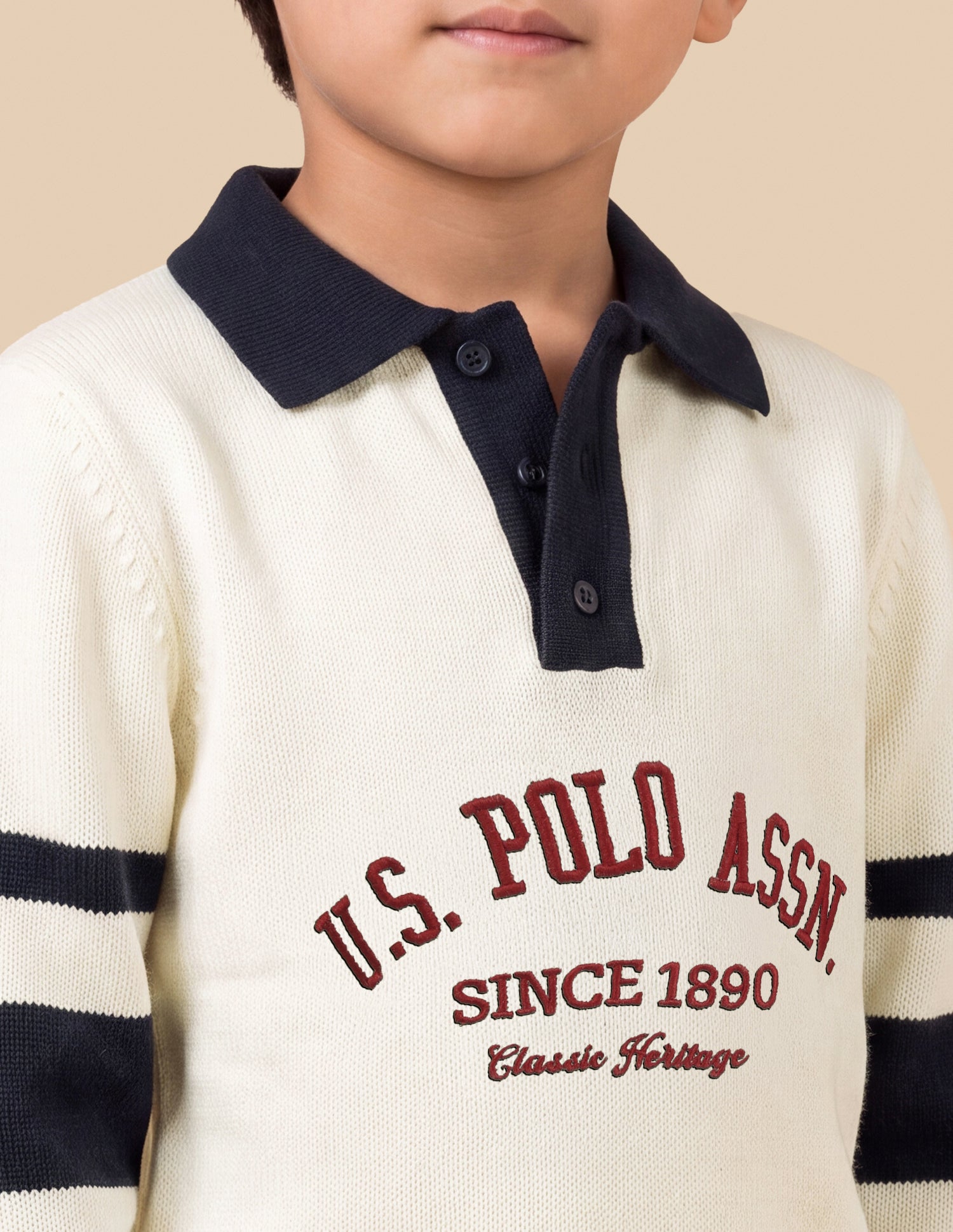 Brand Patterned Knit Regular Fit Sweater Off White - U.S. Polo Assn. India | Large