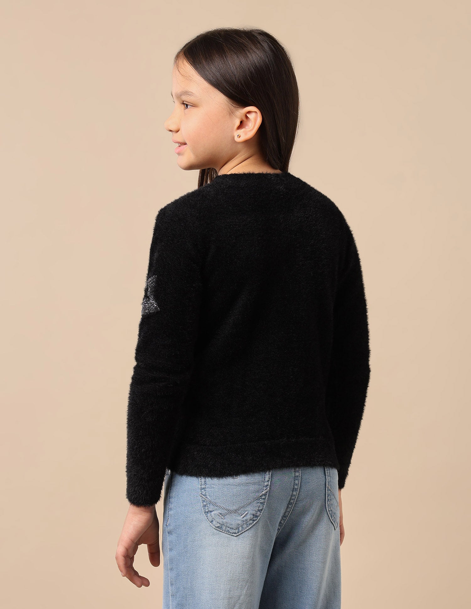 Girls Patterned Knit Pullover Sweater Black - U.S. POLO ASSN. | Large