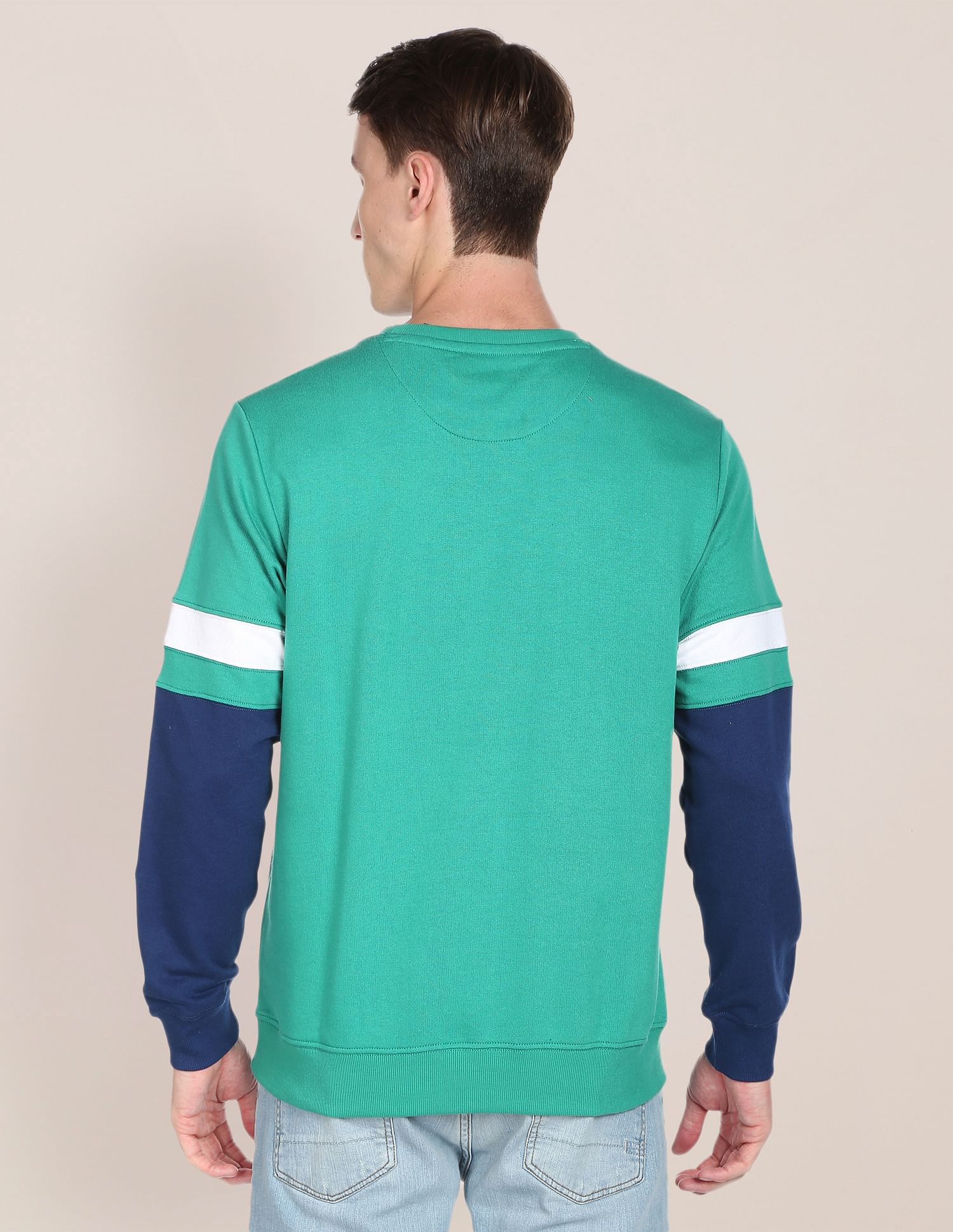 Colour Block Crew Neck Sweatshirt Teal - U.S. Polo Assn. India | Large
