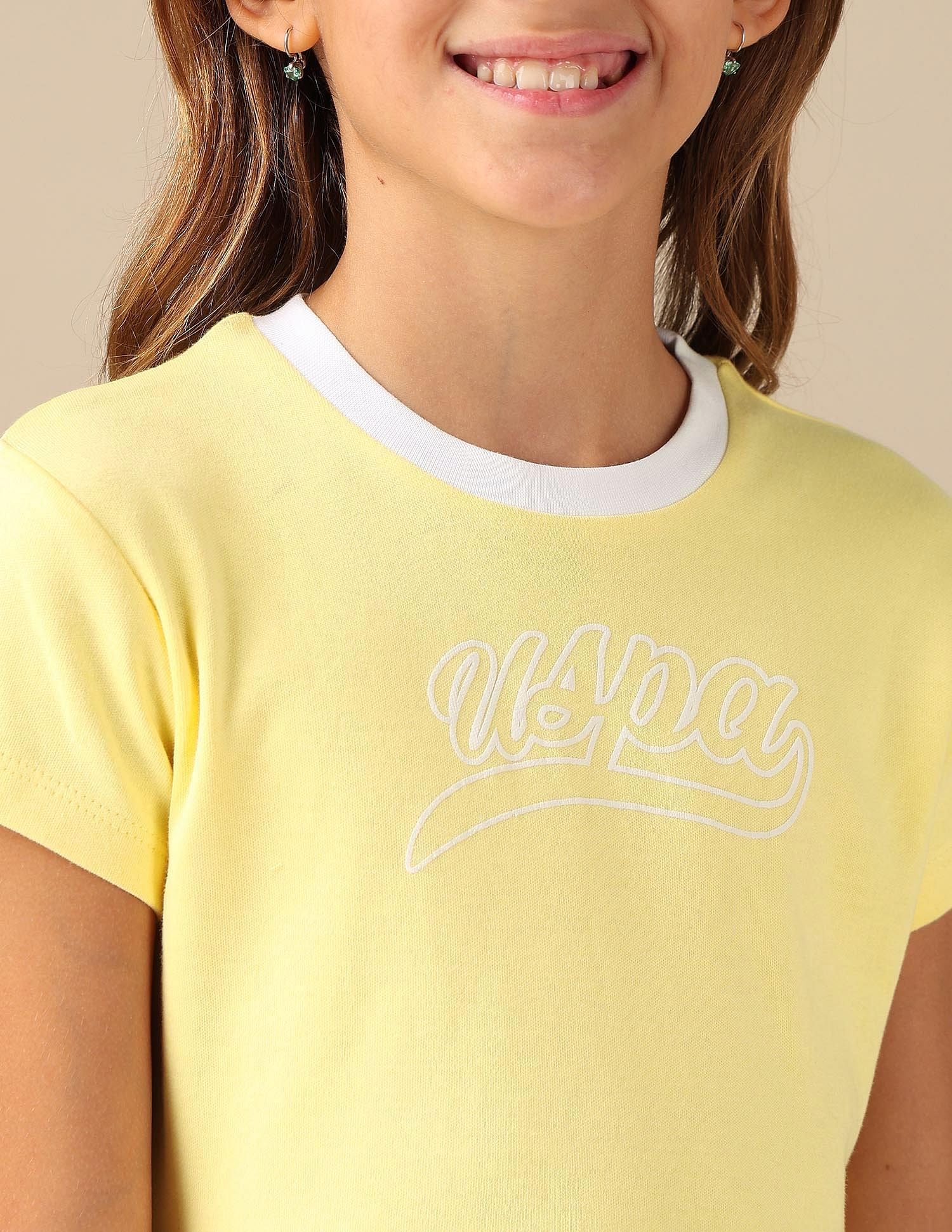 Girls Brand Printed Fit And Flare Dress Yellow - U.S. POLO ASSN. | Large