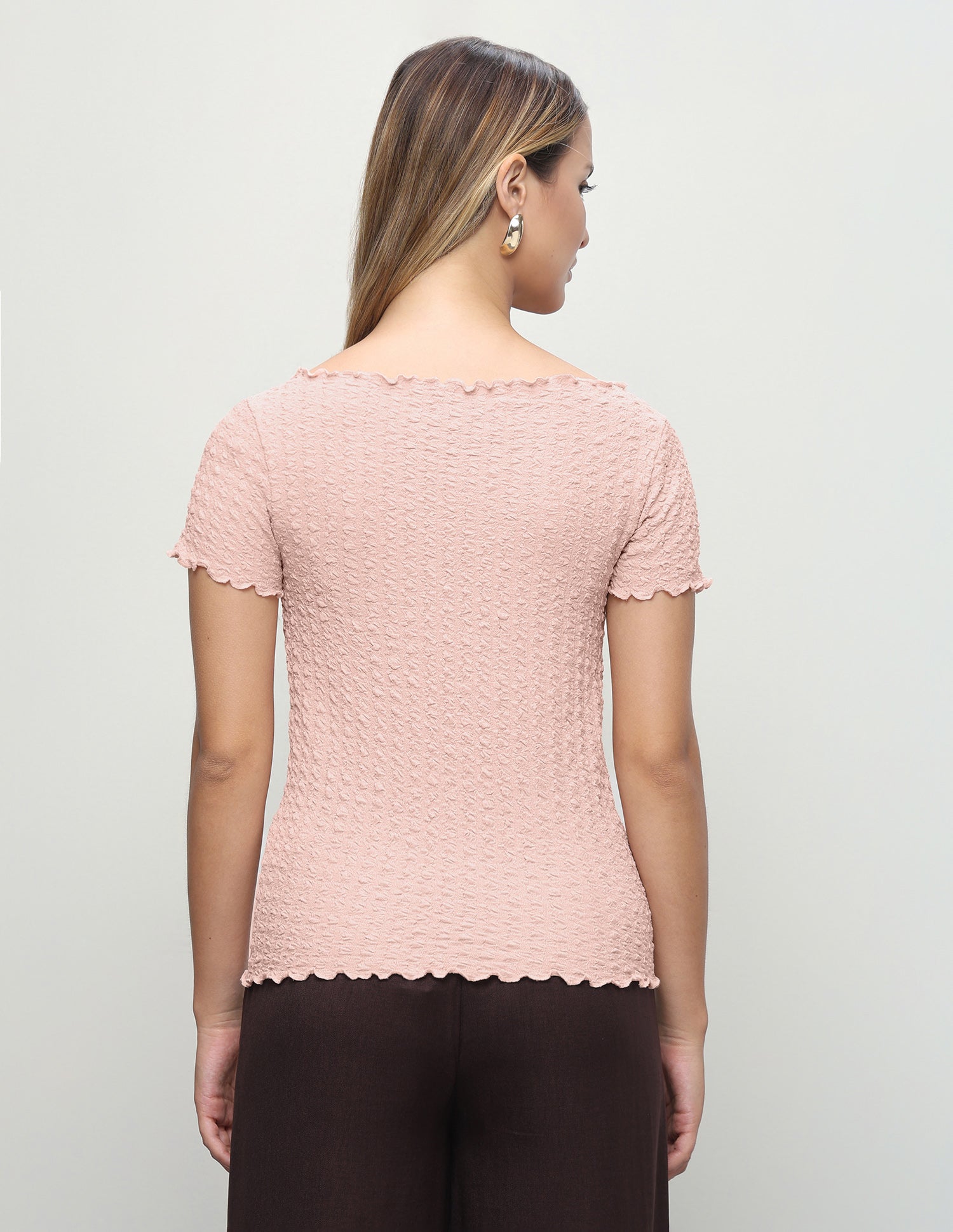 Textured Fitted T-Shirt Peach - U.S. Polo Assn. India | Large