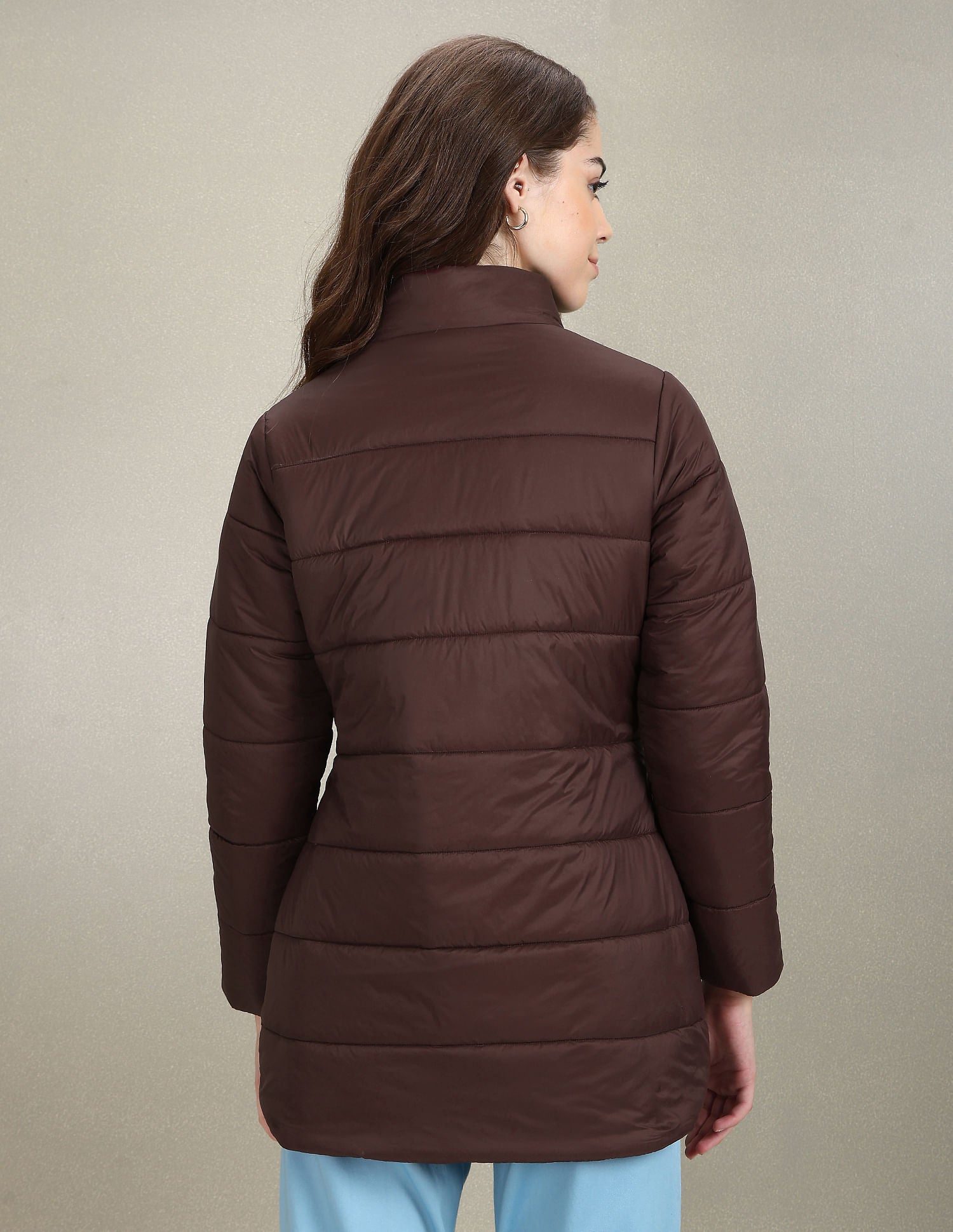 High Neck Longline Puffer Jacket Brown - U.S. POLO ASSN. | Large