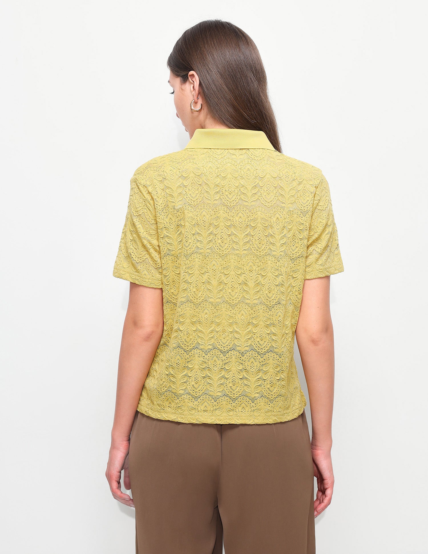All Over Floral Lace Relaxed Fit Polo Shirt Yellow - U.S. Polo Assn. India | Large