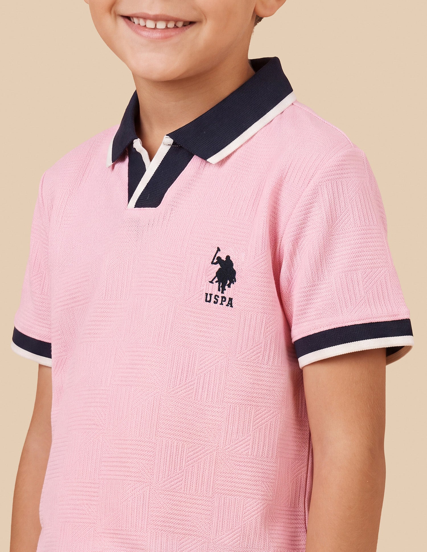 Geometric Patterned Knit Regular Fit Polo Shirt Pink - U.S. Polo Assn. India | Large