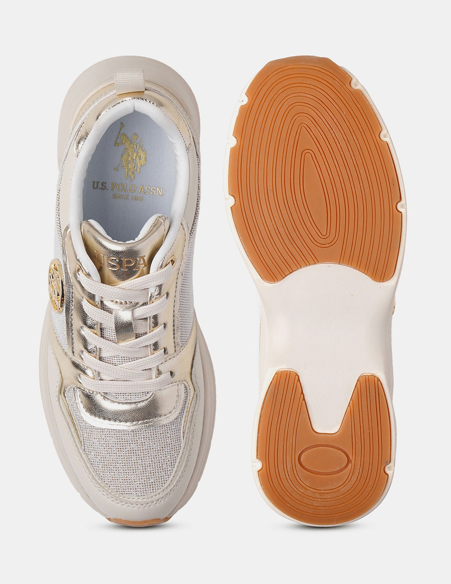 Women Round Toe Ginevra Sneakers Gold - U.S. POLO ASSN. | Large