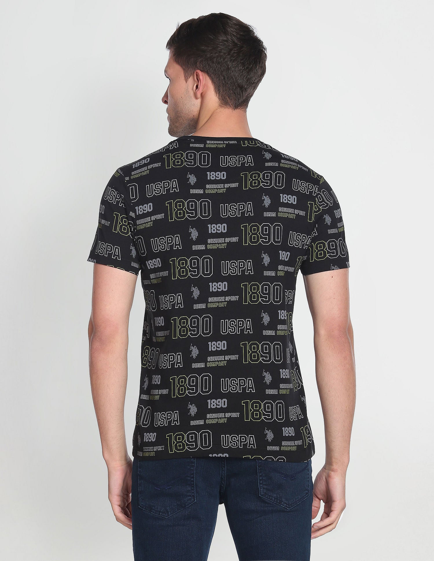 Iconic All Over Brand Print T-Shirt Black - U.S. Polo Assn. India | Large