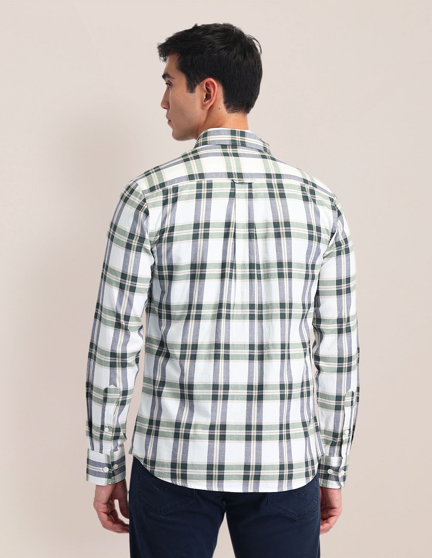 Tailored Fit Dobby Checked Shirt Ivory - U.S. POLO ASSN. | Large