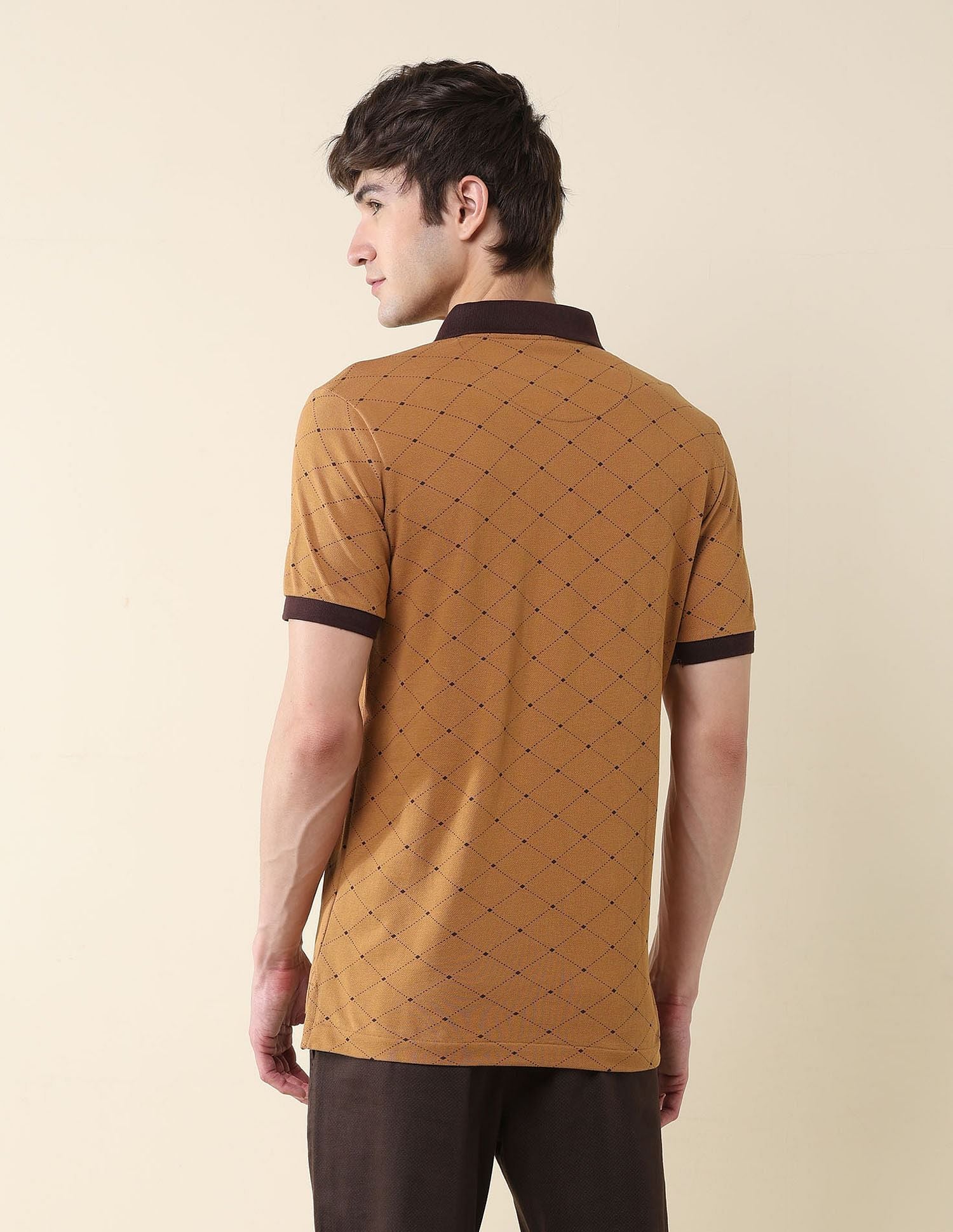 All Over Printed Slim Fit Polo Shirt Brown - U.S. Polo Assn. India | Large