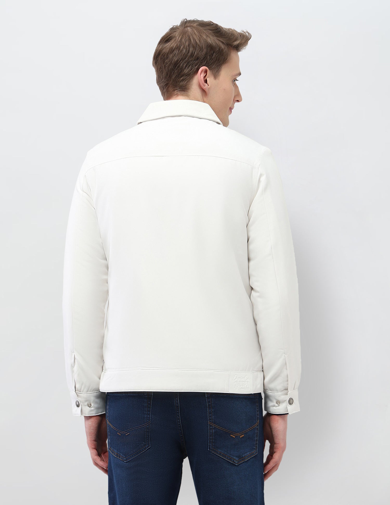 Solid Regular Fit Jacket Off White - U.S. Polo Assn. India | Large