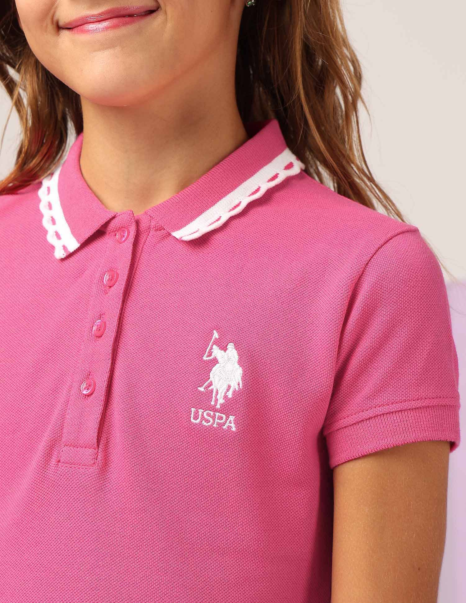 Girls Solid Fit And Flare Polo Dress Dark Pink - U.S. POLO ASSN. | Large