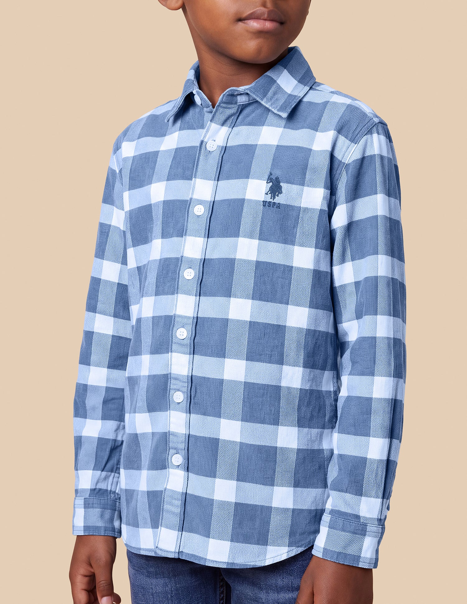 Corduroy Grid Tattersall Checked Shirt Light Blue - U.S. Polo Assn. India | Large
