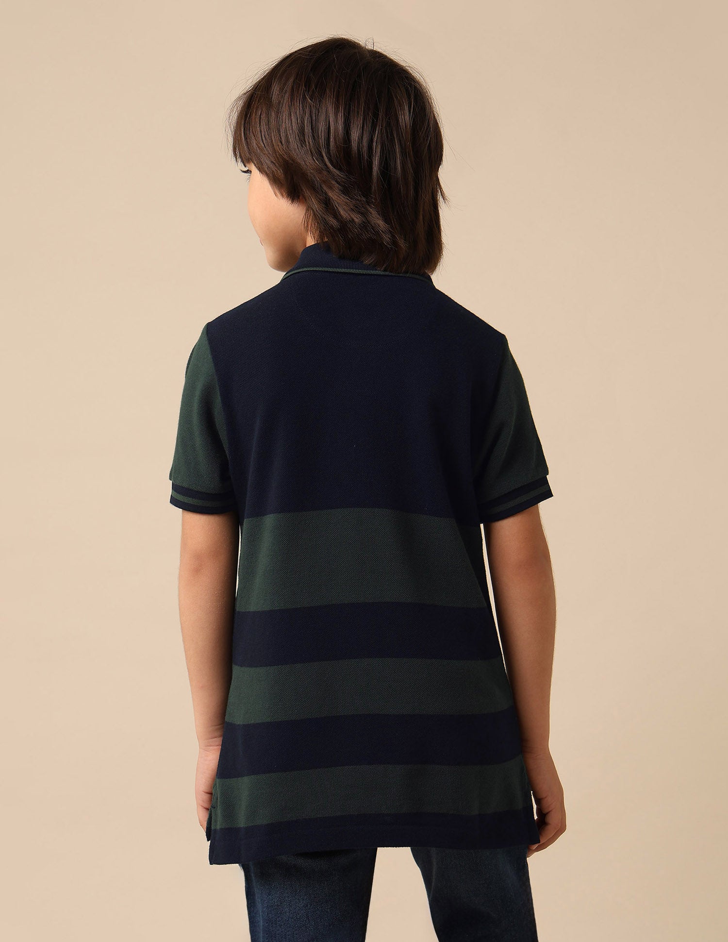 Boys Horizontal Striped Regular Fit Polo Shirt Dark Green - U.S. POLO ASSN. | Large
