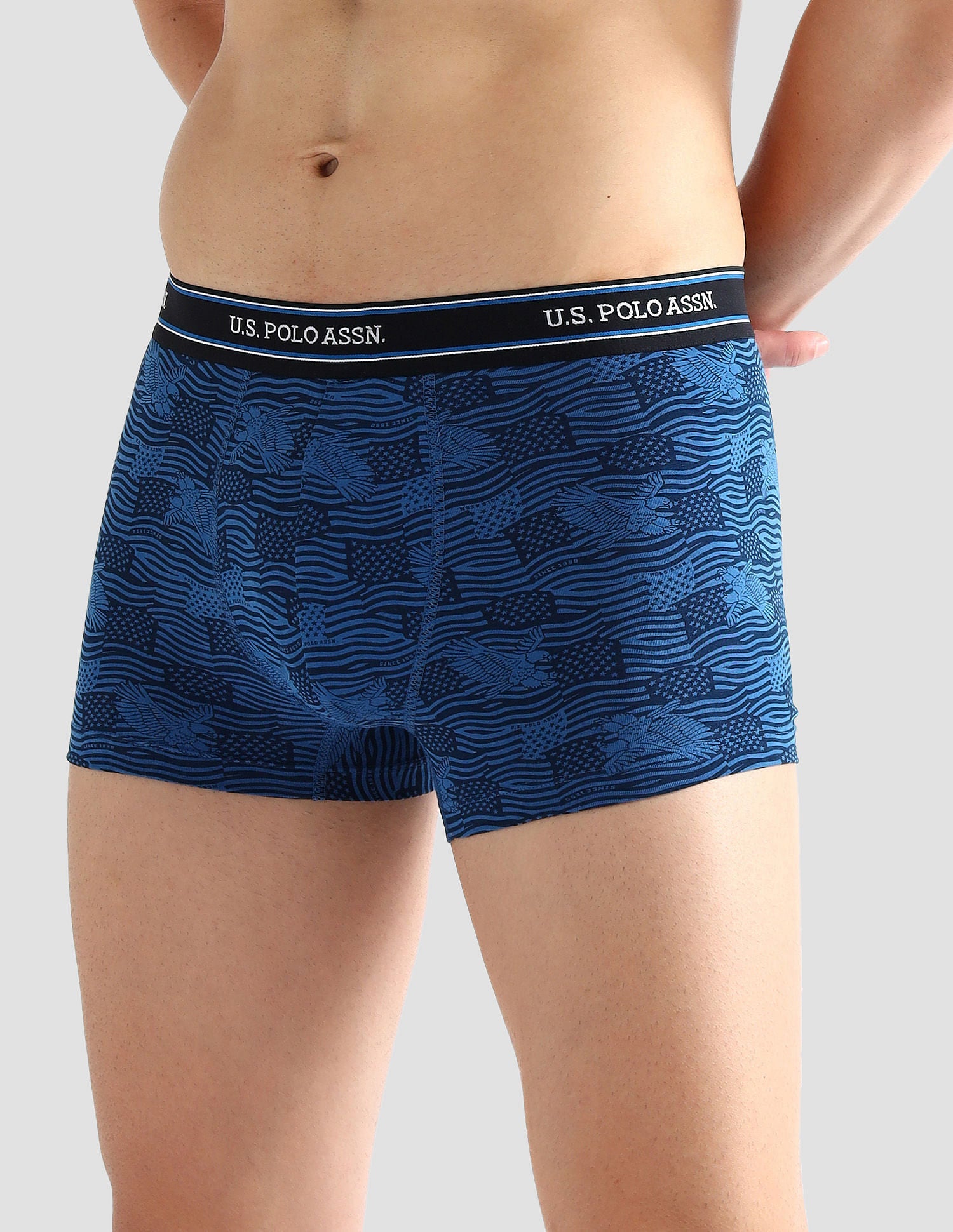 Elasticized Waist Printed I616 Trunks - Pack Of 2 Fedral Blue and Grey Melange - U.S. POLO ASSN. | Large