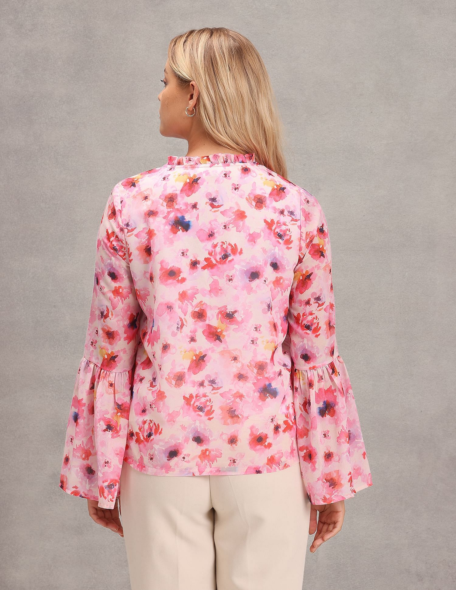 Floral Print Bell Sleeve Top Pink - U.S. Polo Assn. India | Large