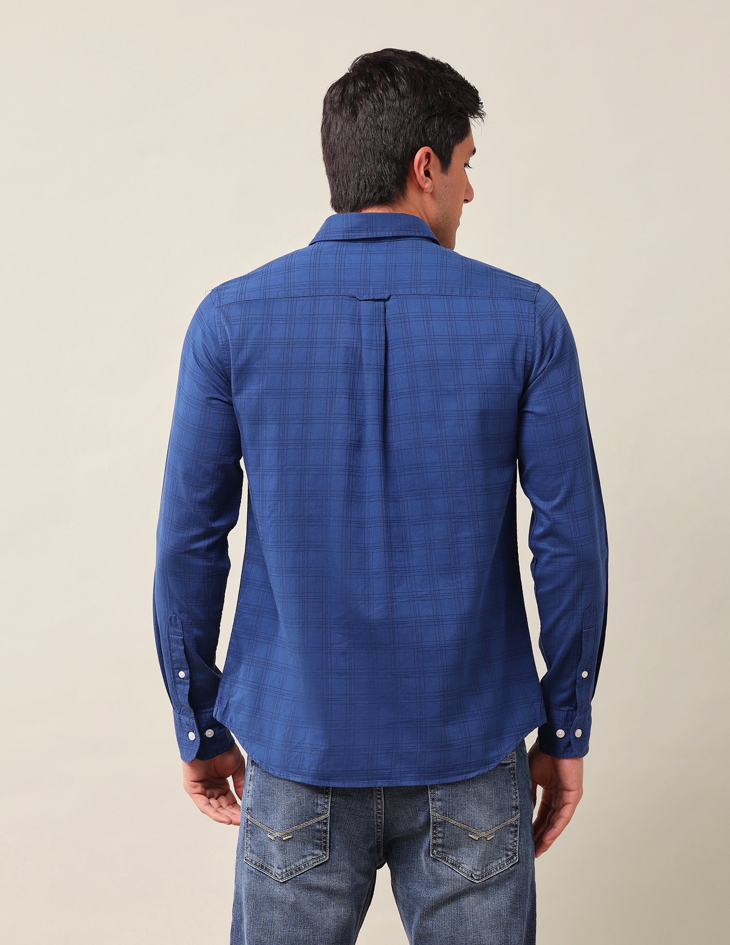 Tailored Fit Windowpane Checked Shirt Blue - U.S. Polo Assn. India | Large