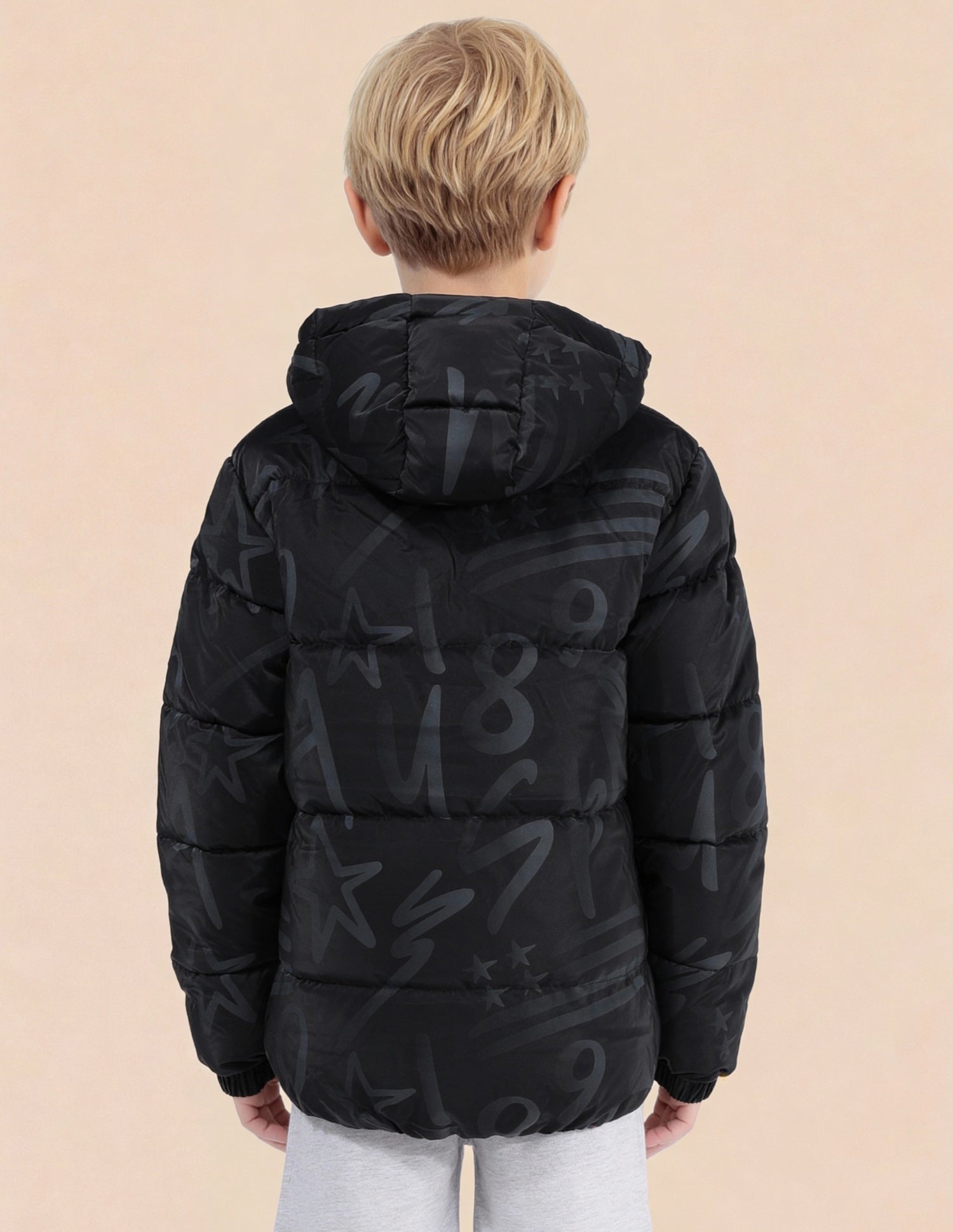 Boys Graphic Printed Puffer Jacket Jet Black - U.S. Polo Assn. India | Large