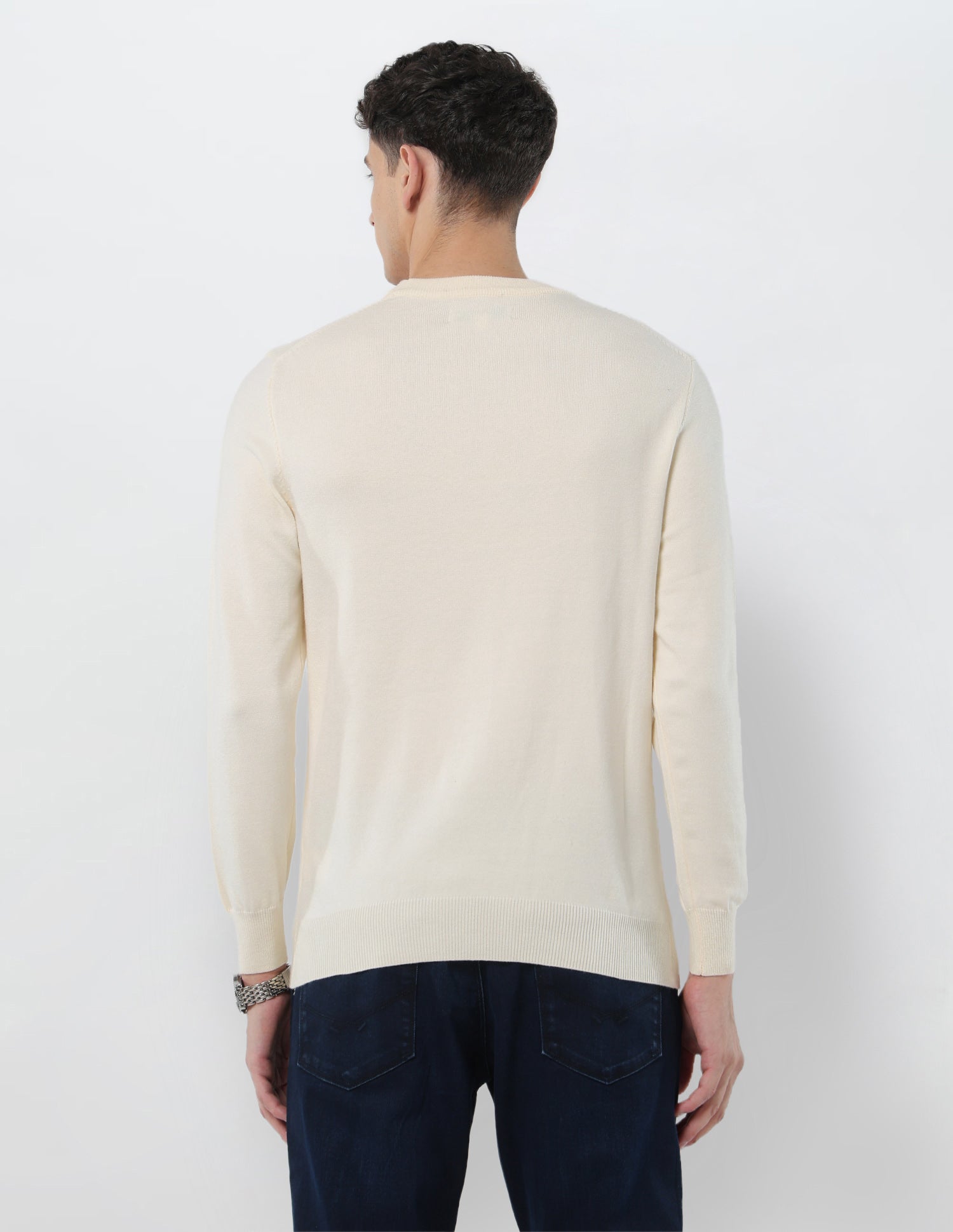 Solid Regular Fit Sweater Off White - U.S. Polo Assn. India | Large