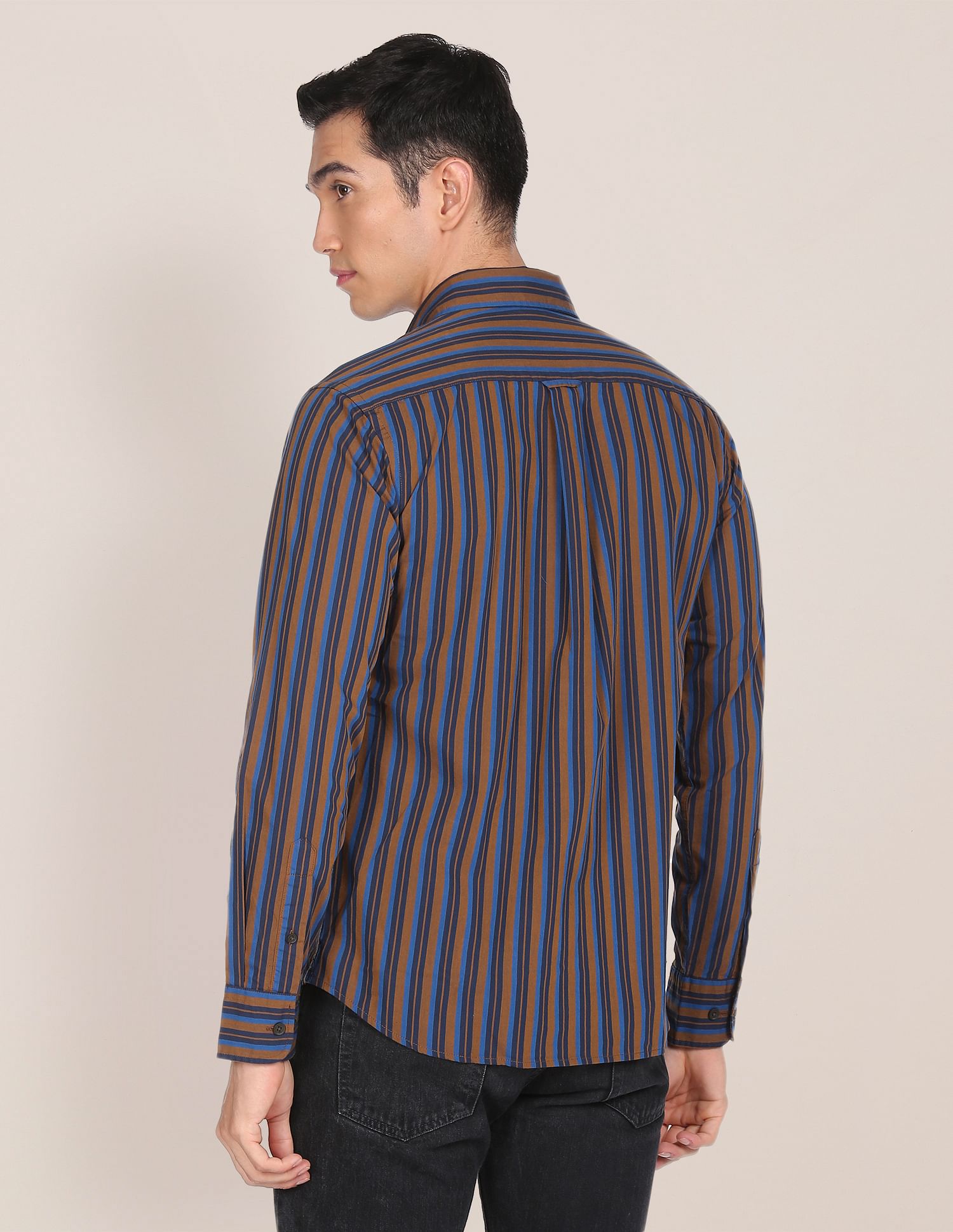 Men Brown Pure Cotton Tailored Fit Casual Shirt Brown - U.S. POLO ASSN. | Large